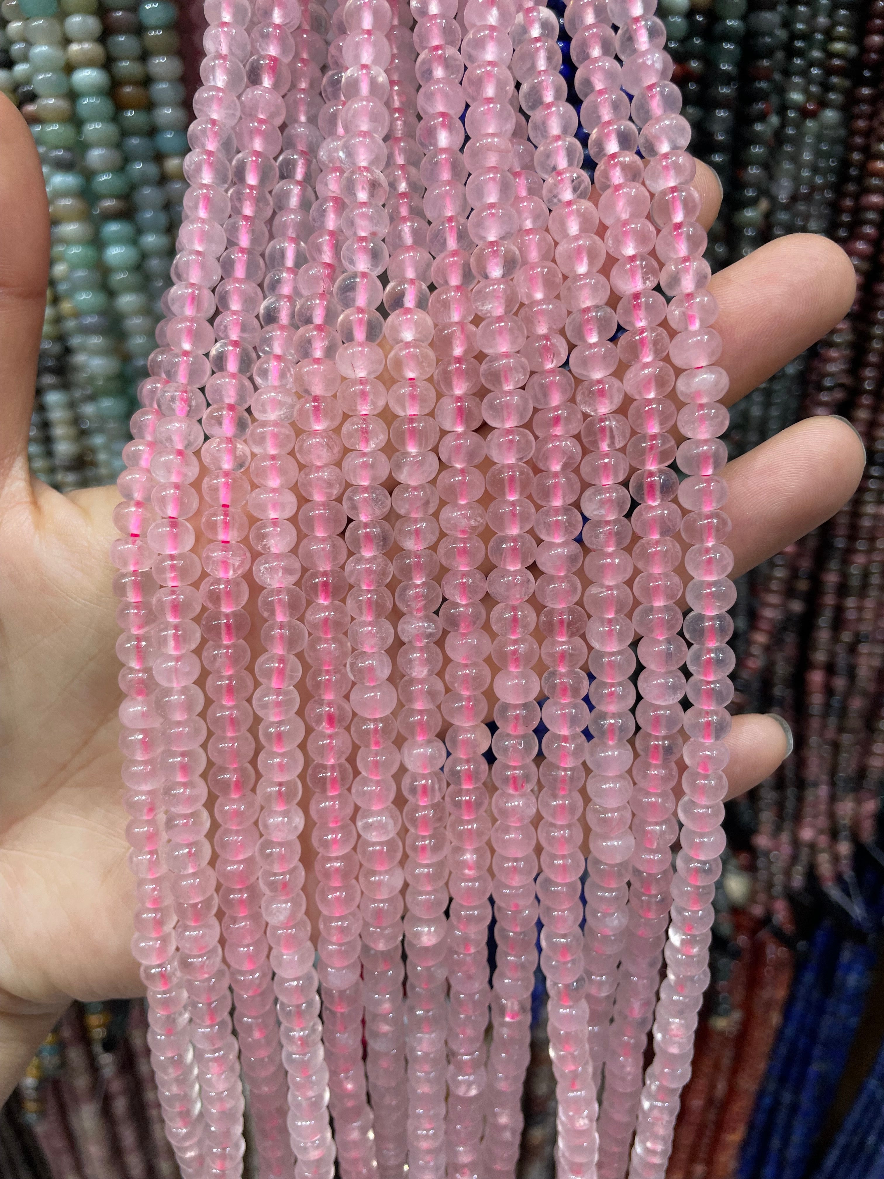 rose quartz donut beads strand 6/8mm