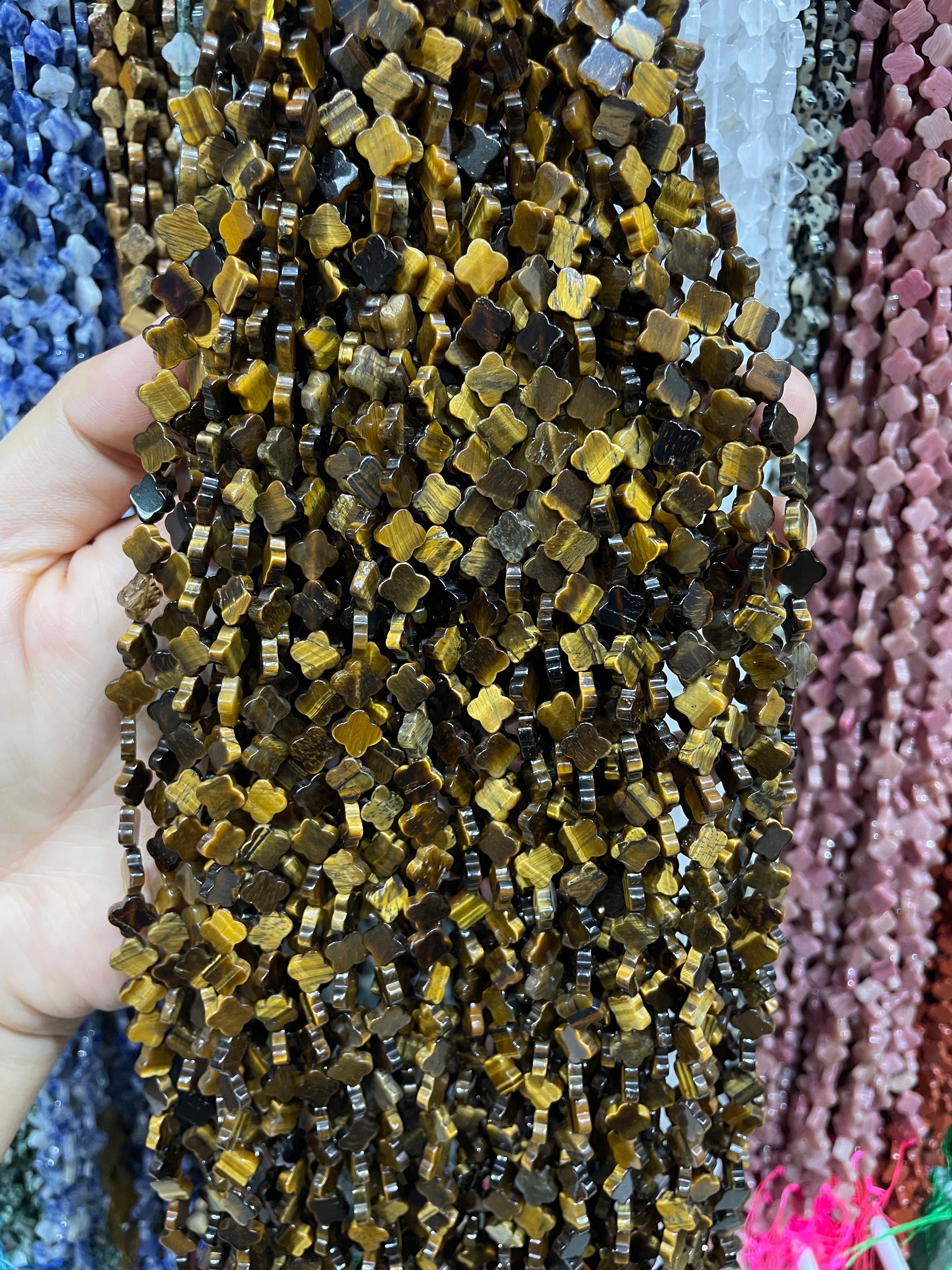 7mm tiger eye clover beads strand