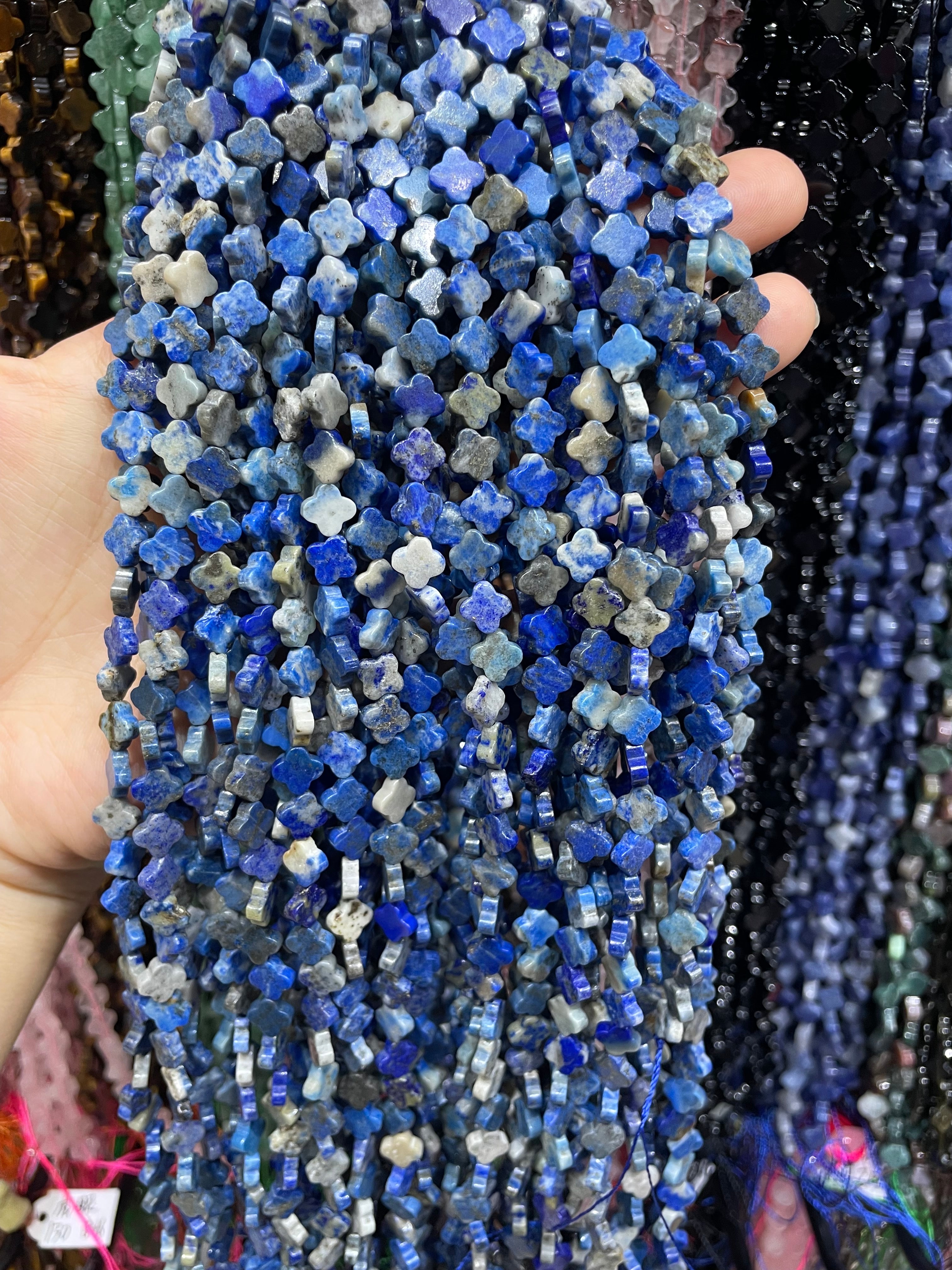 7mm lapis lazuli clover beads strand