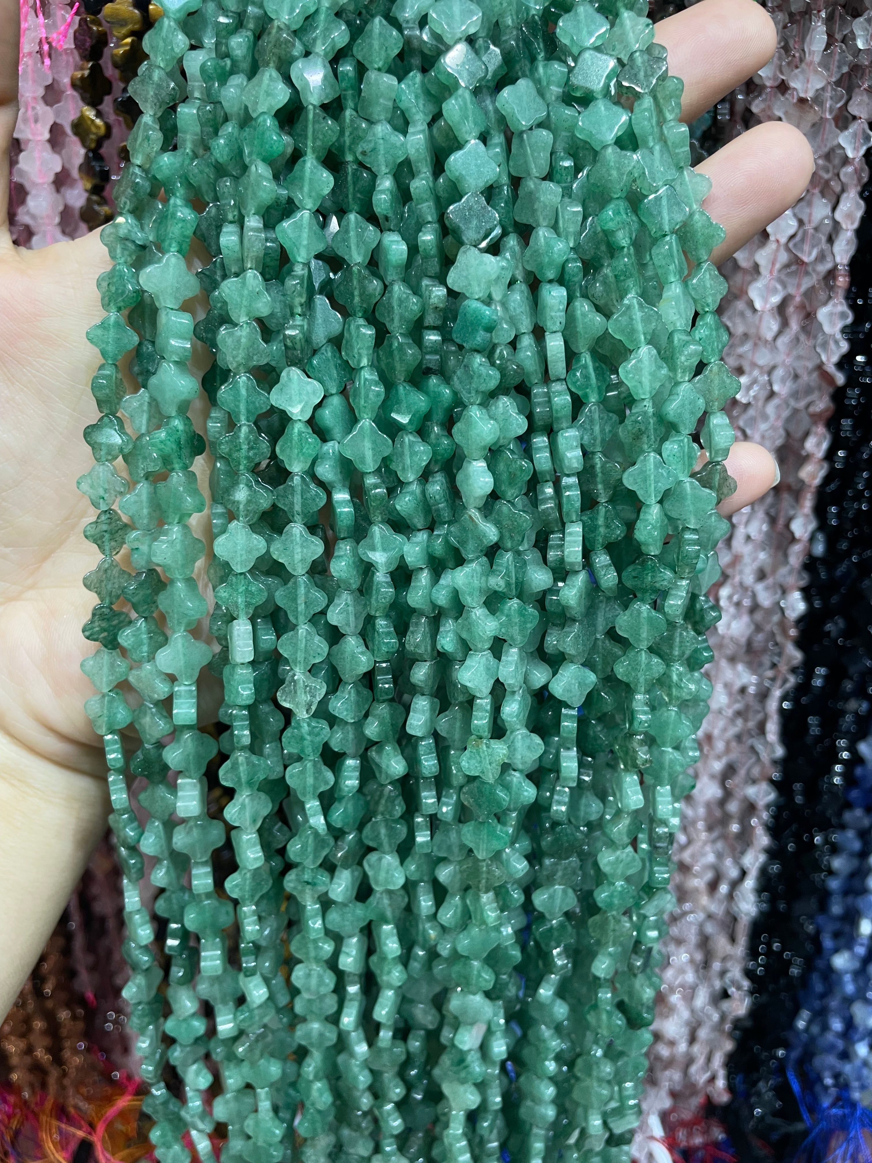 7mm green aventurine clover beads strand