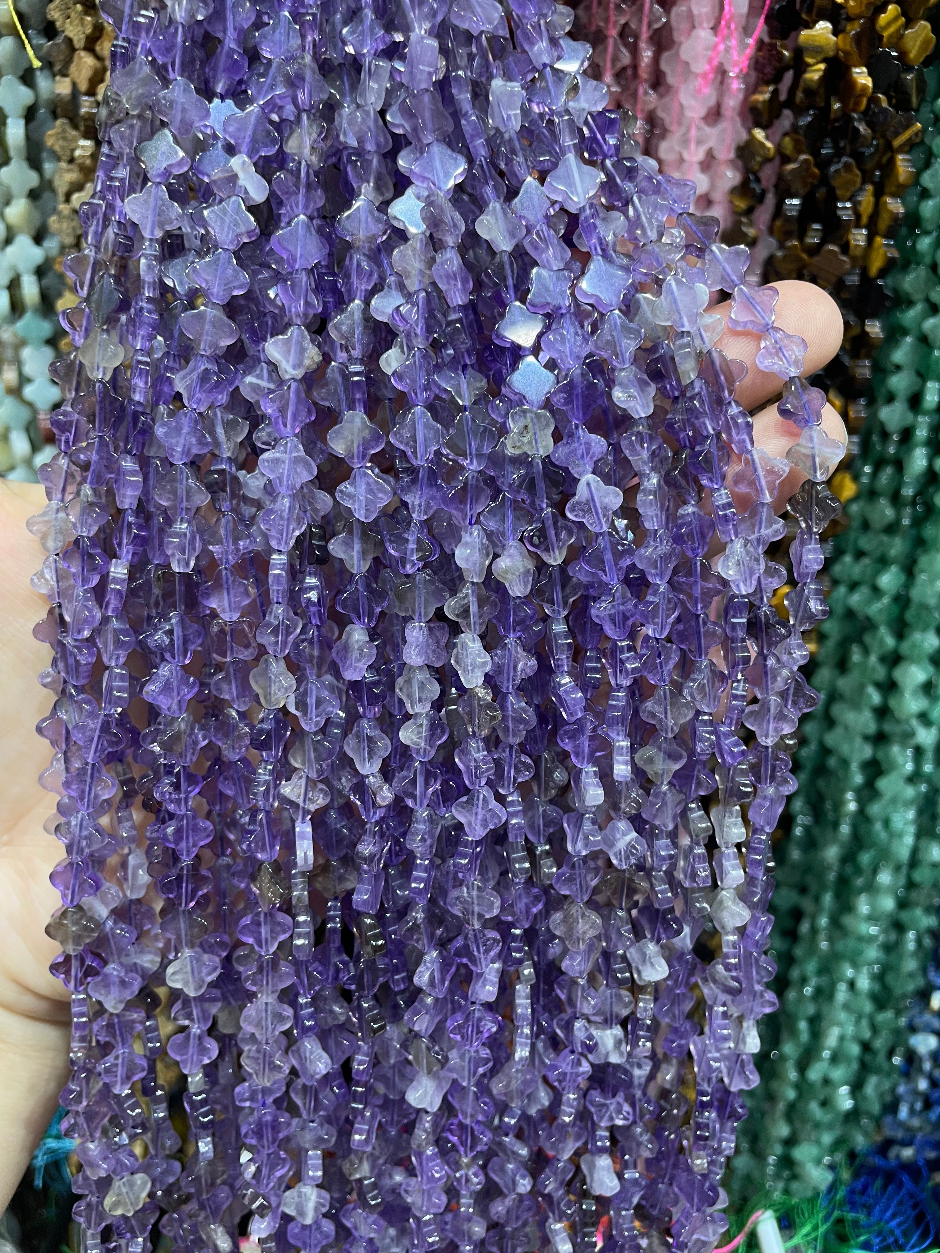 7mm amethyst clover beads strand
