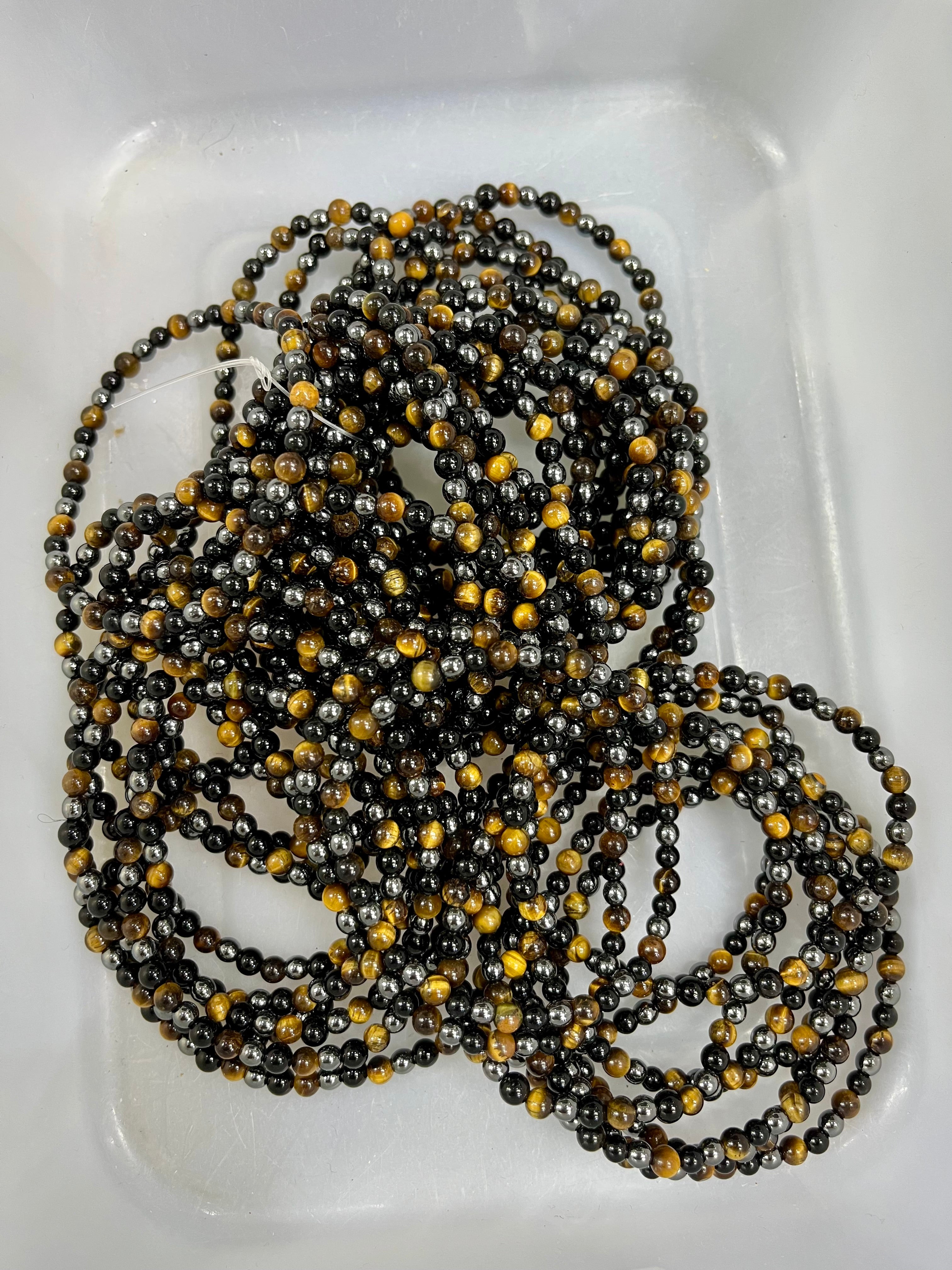 4mm mixed tiger eye hematite obsidian bracelet wholesale
