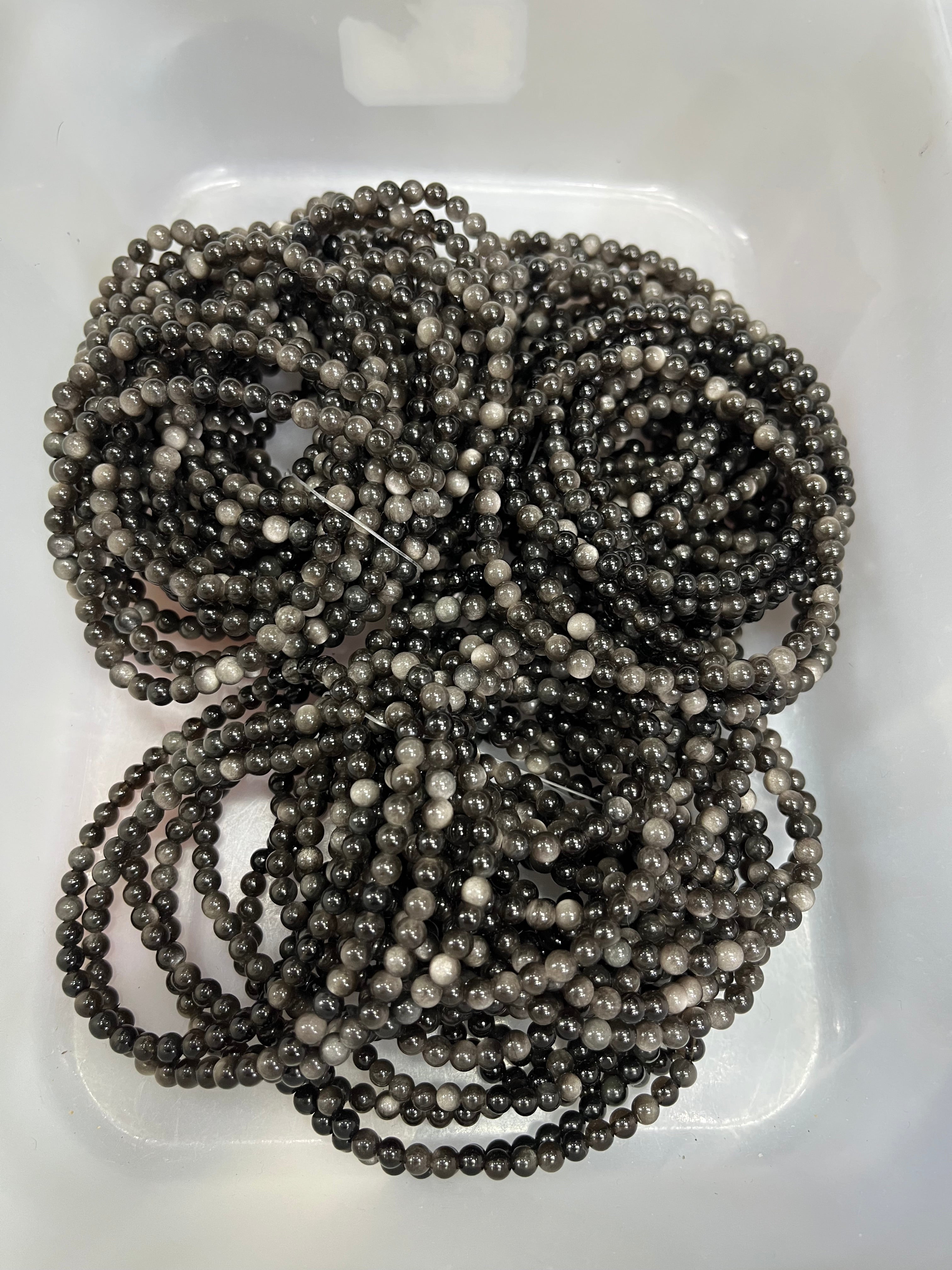 4mm silver sheen obsidian bracelet