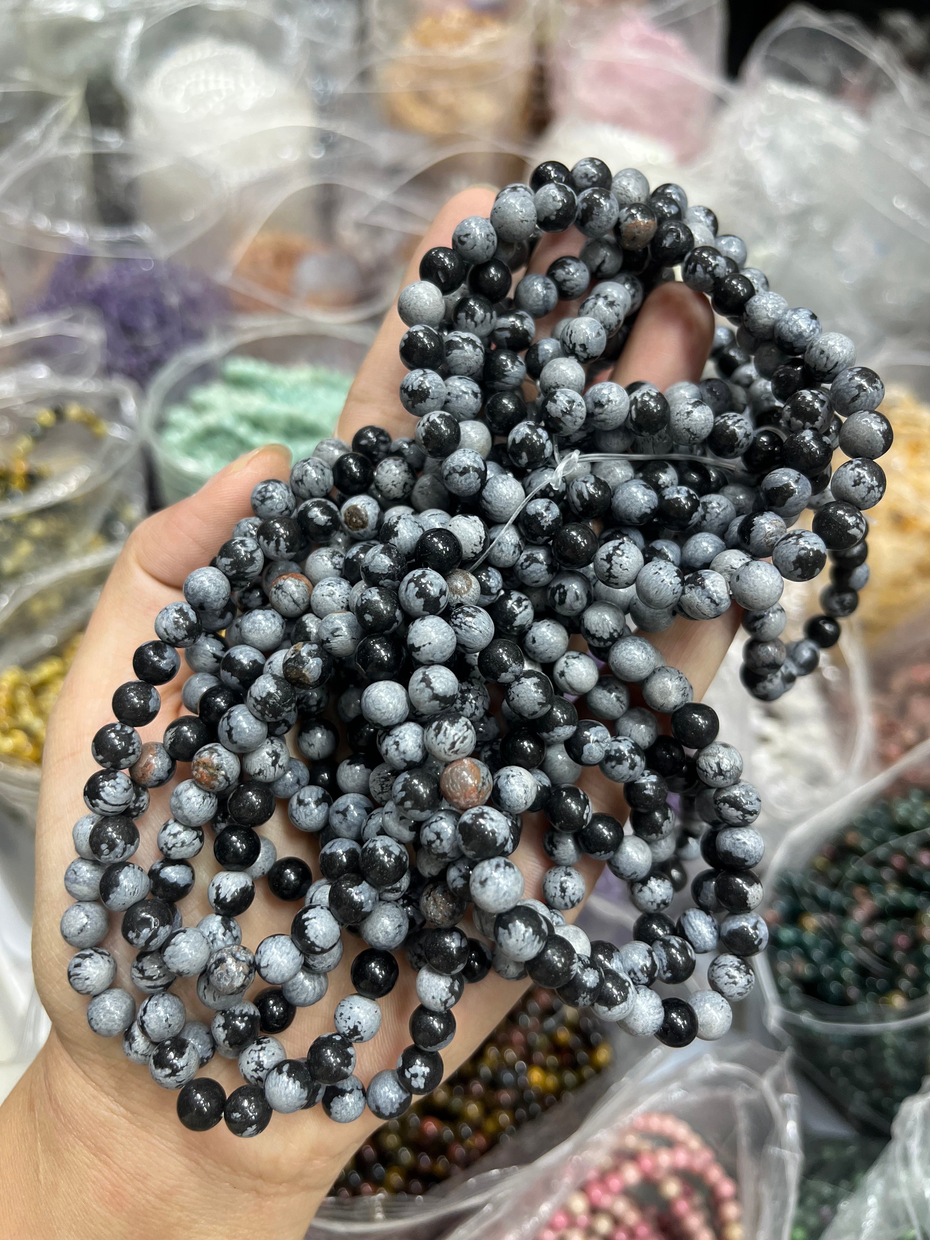 6mm snowflakes obsidian bracelet wholesale