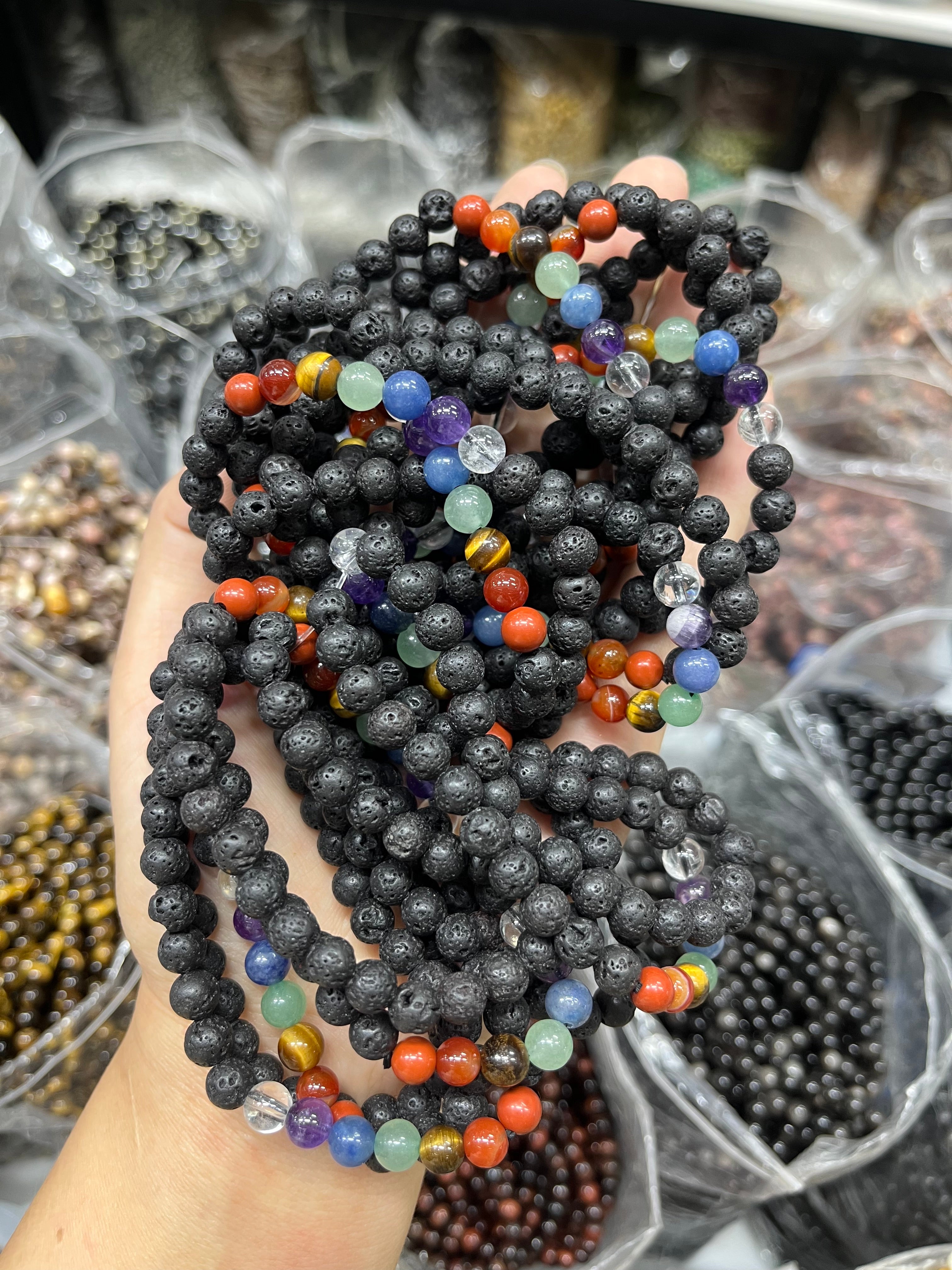 6mm lava stone chakra bracelet
