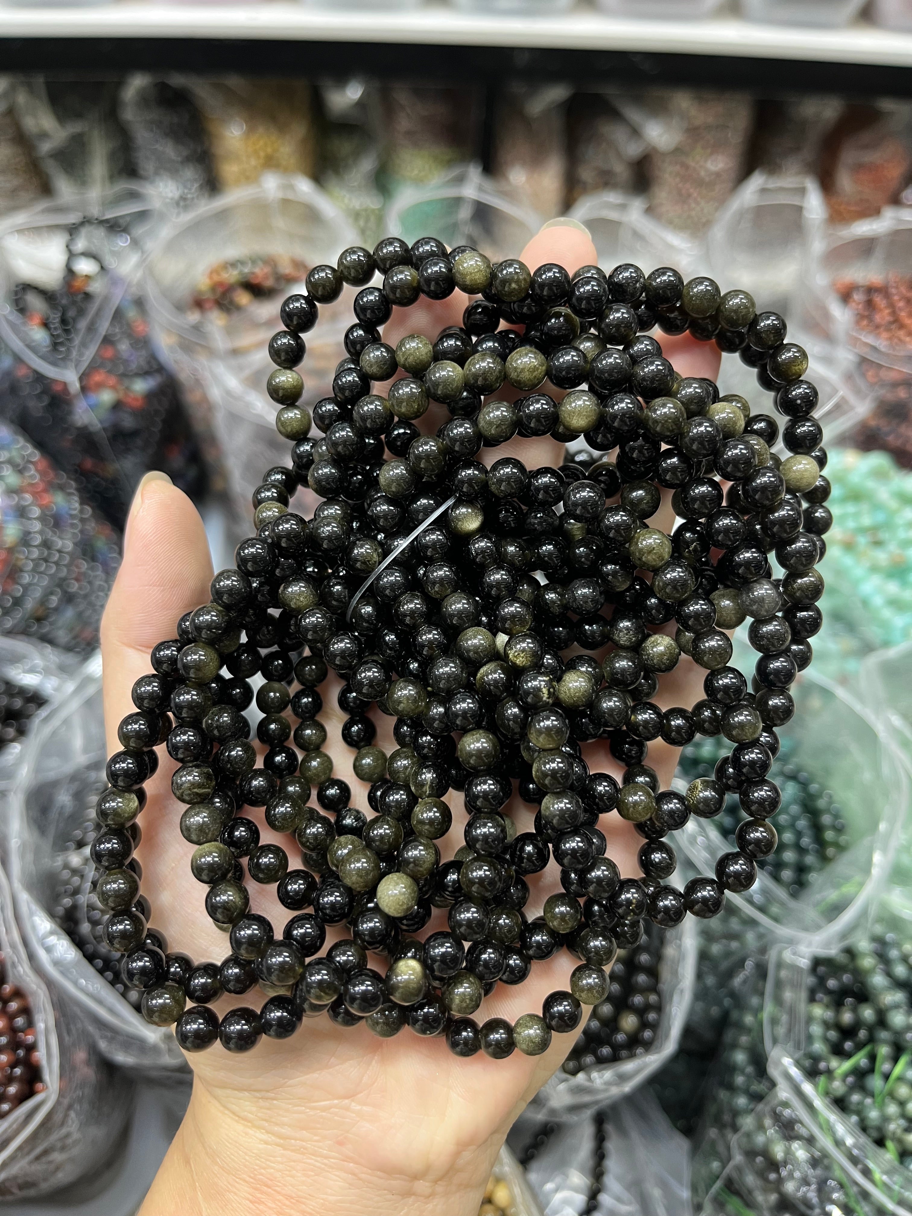 6mm gold sheen obsidian bracelet