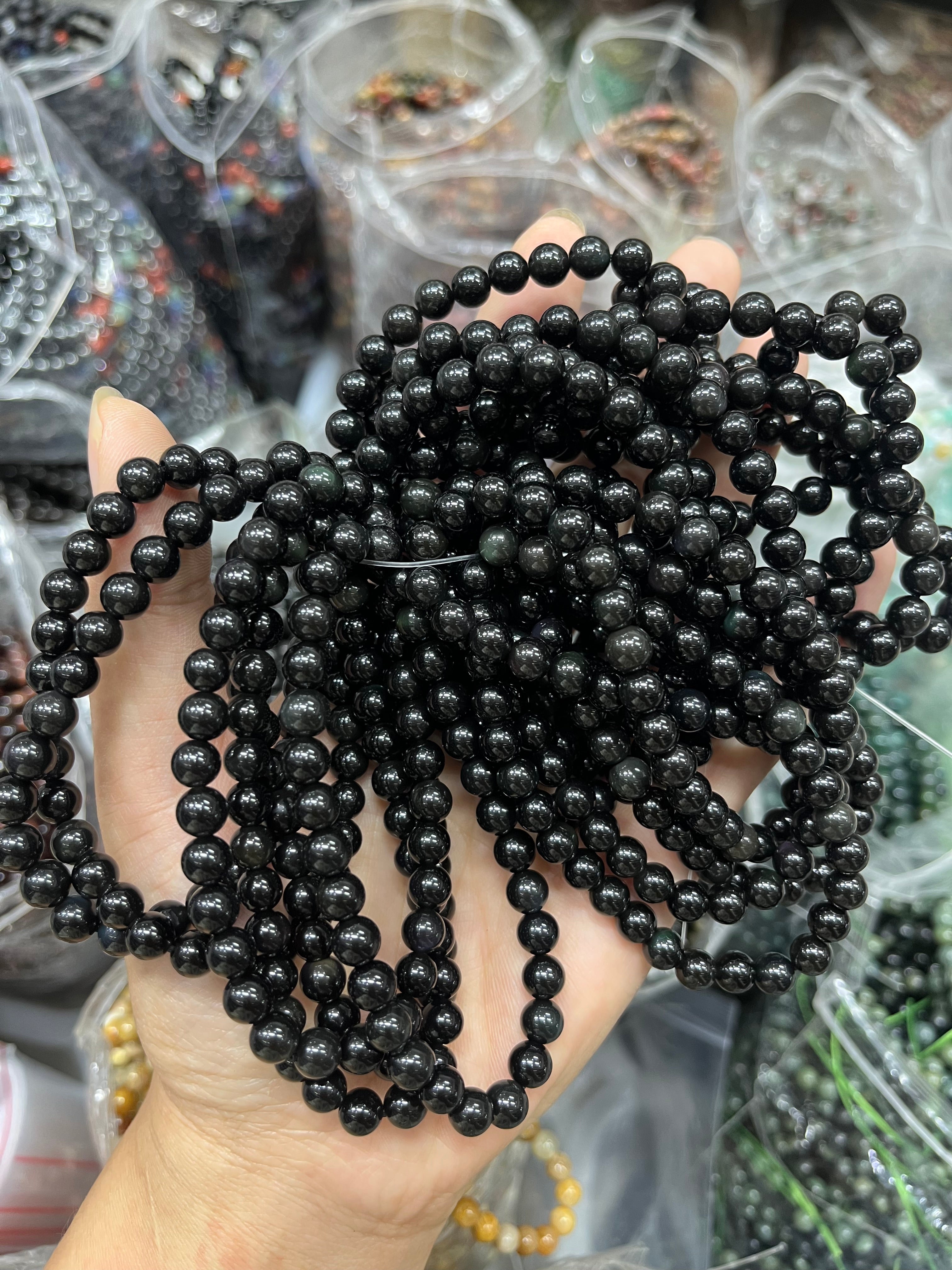 6mm silver sheen obsidian bracelet