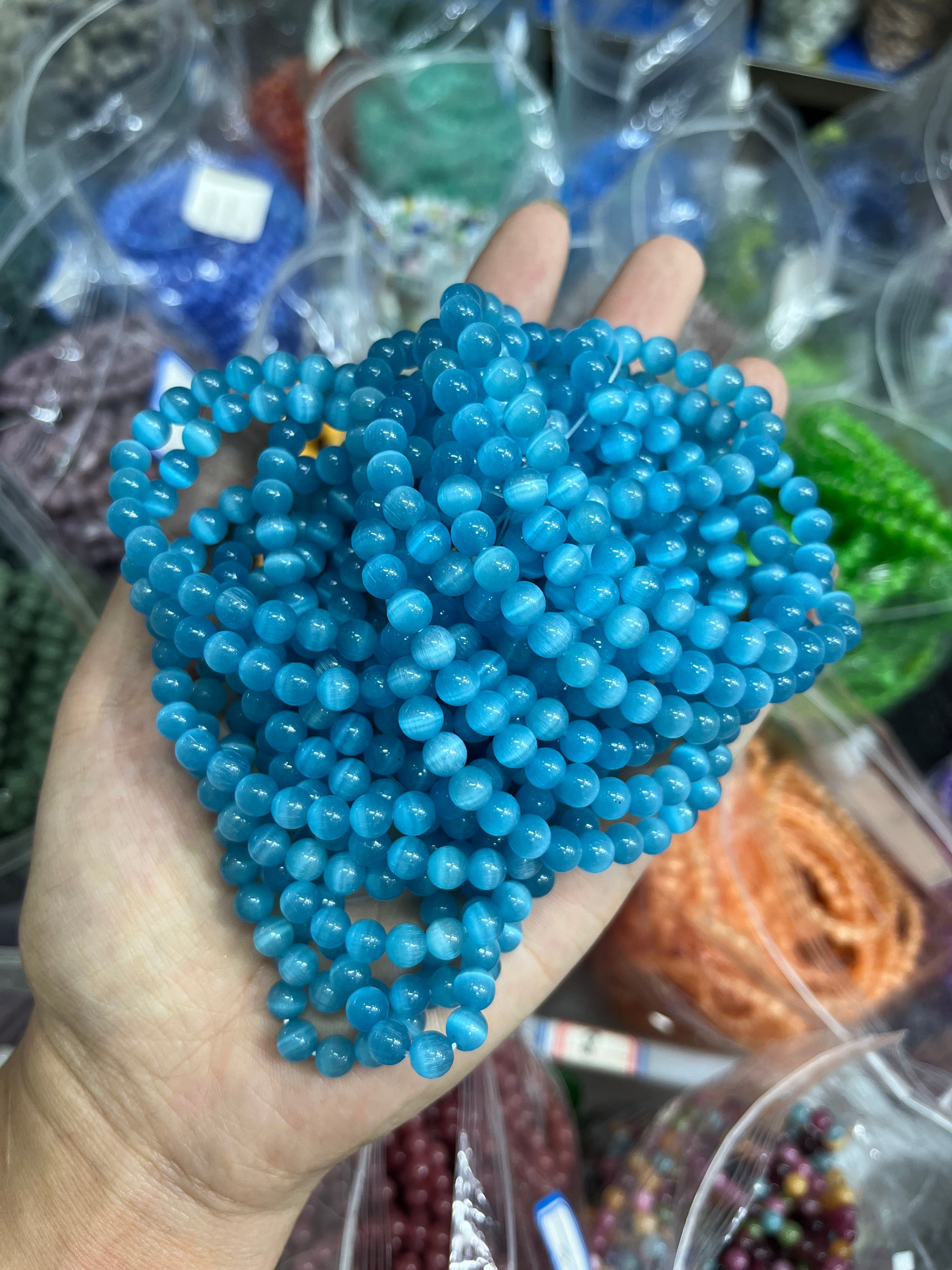 6mm blue cat eye bracelet