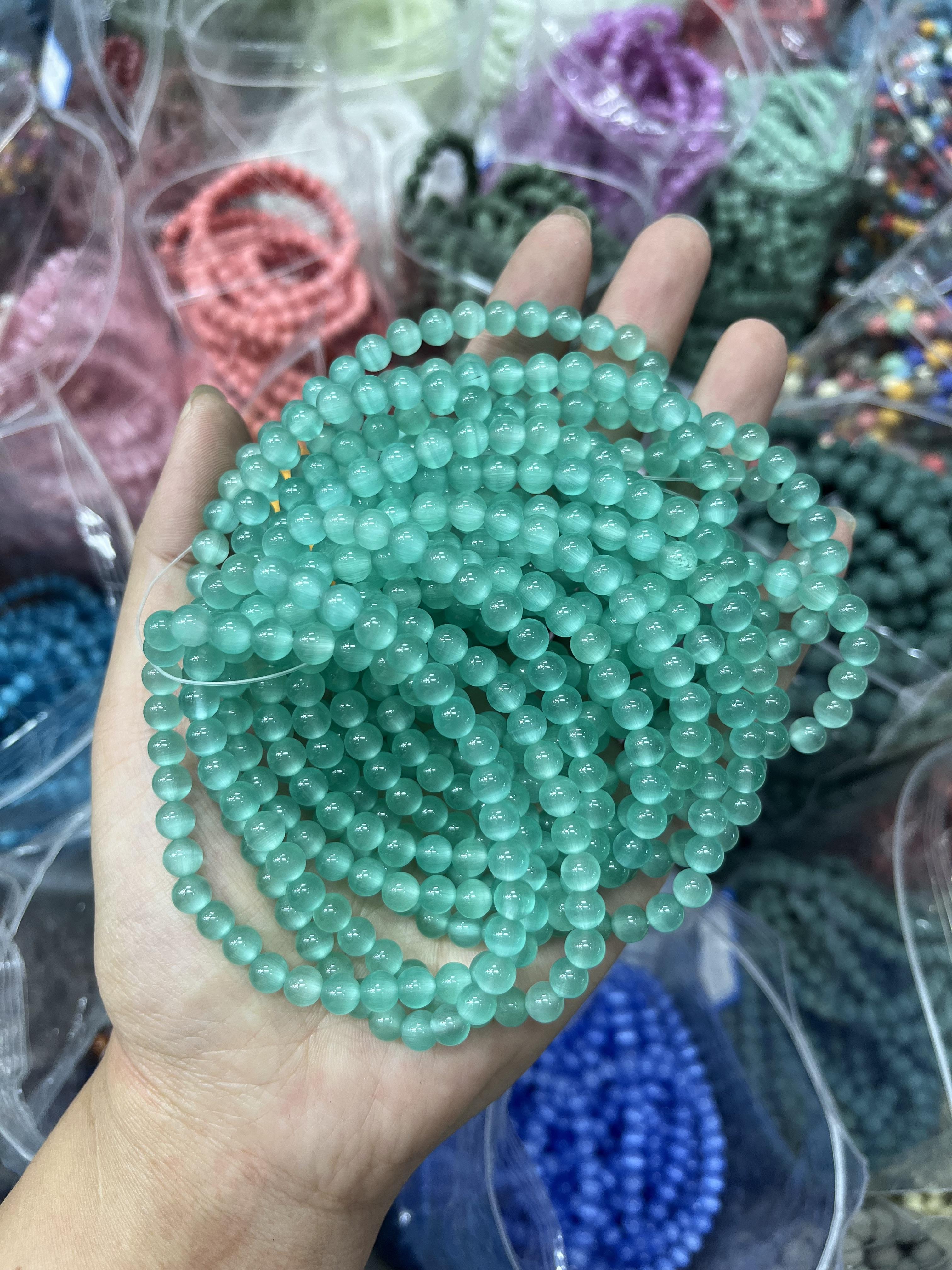 6mm teal blue cat eye bracelet