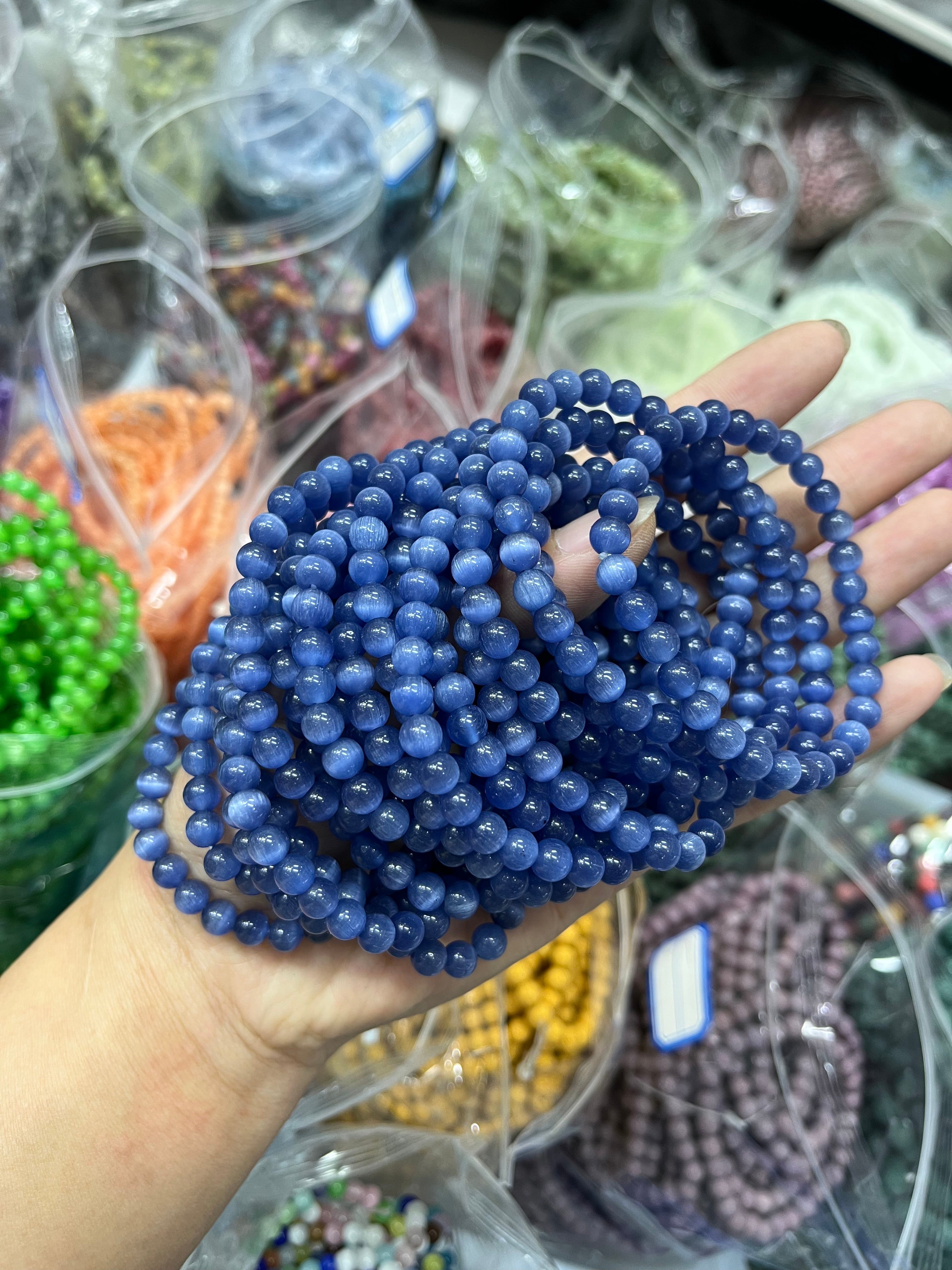 6mm purple blue cat eye bracelet