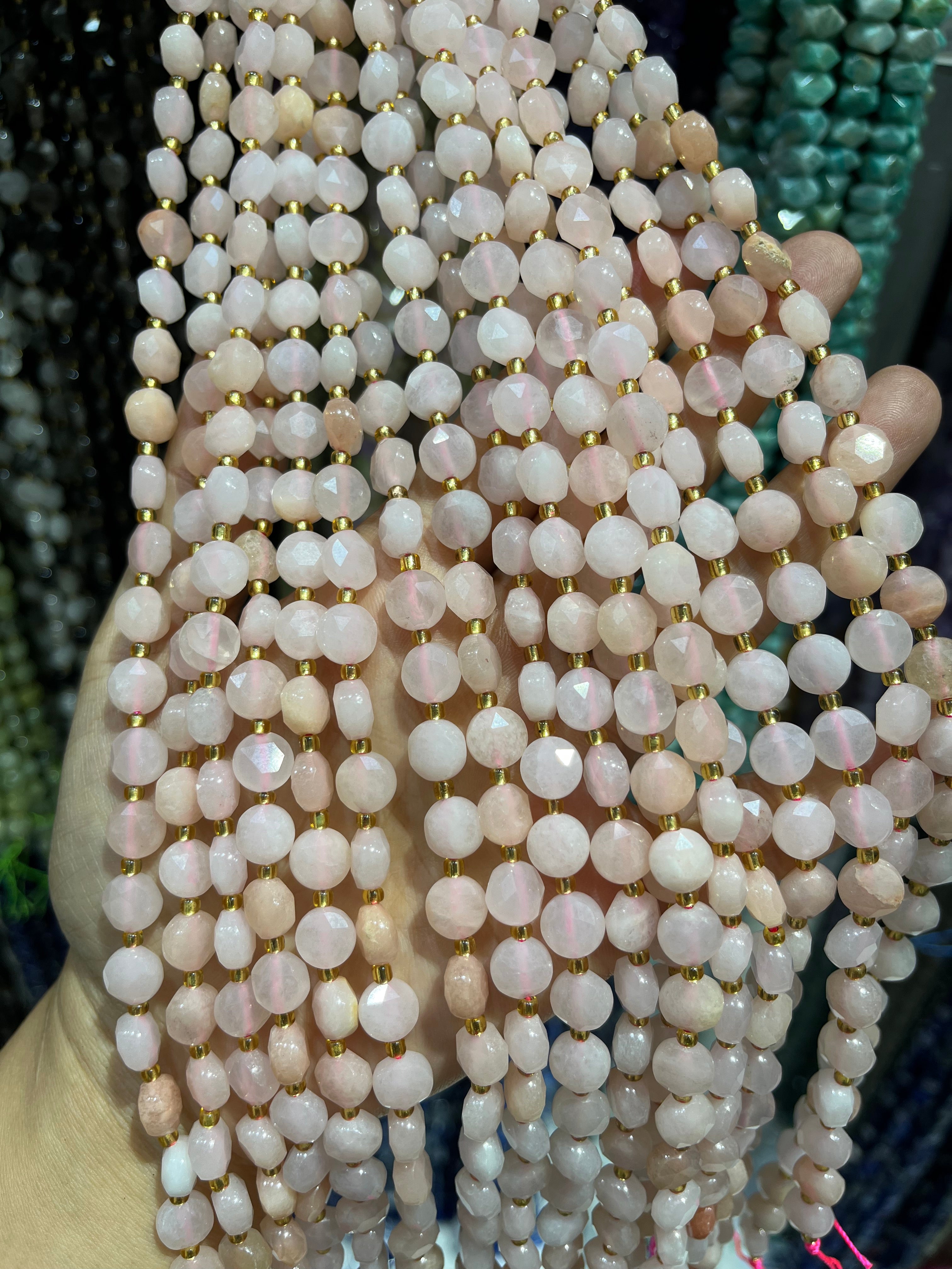 8mm peach aventurine faceted coin beads strand