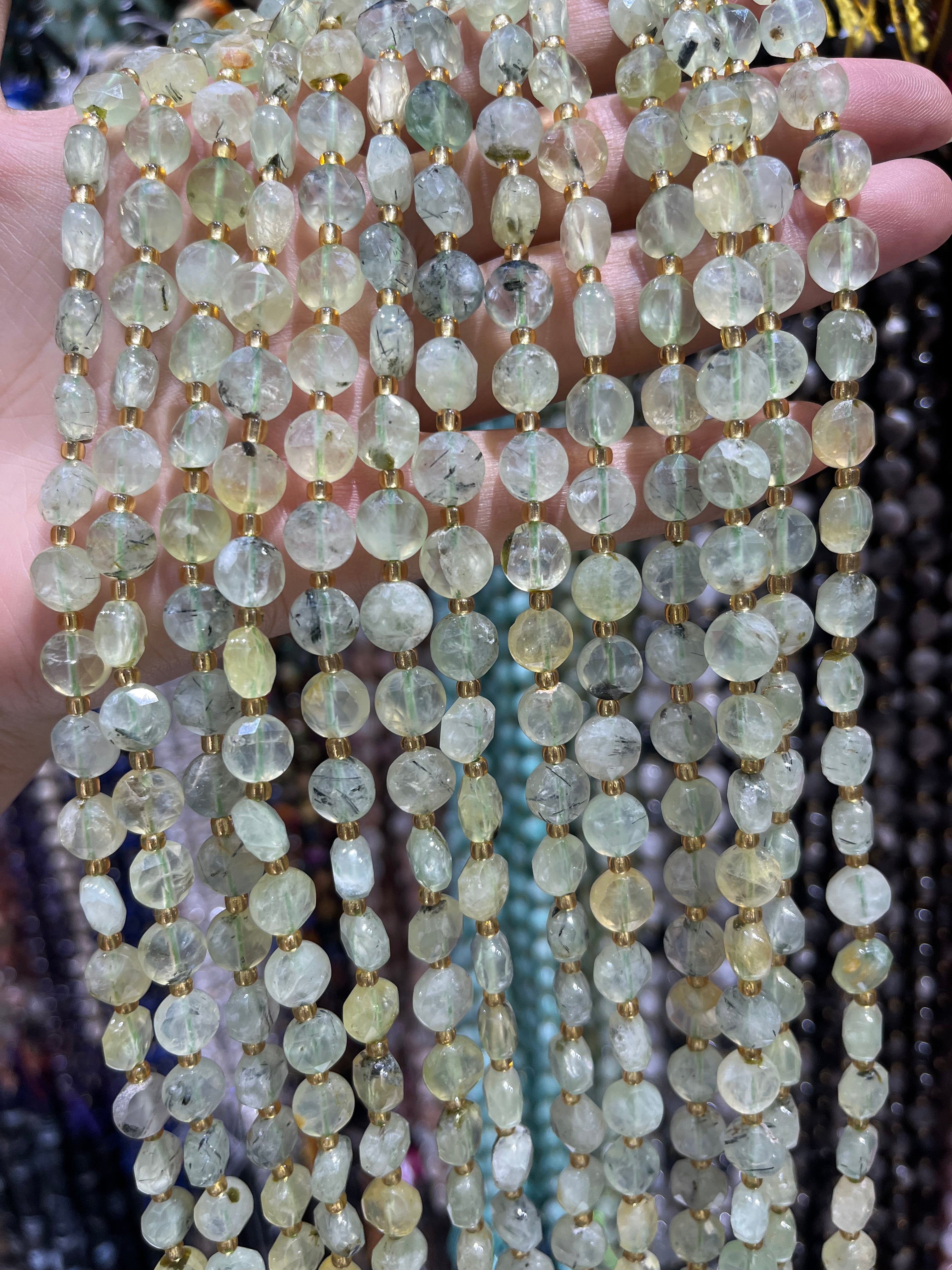 8/10mm prehnite faceted coin beads strand