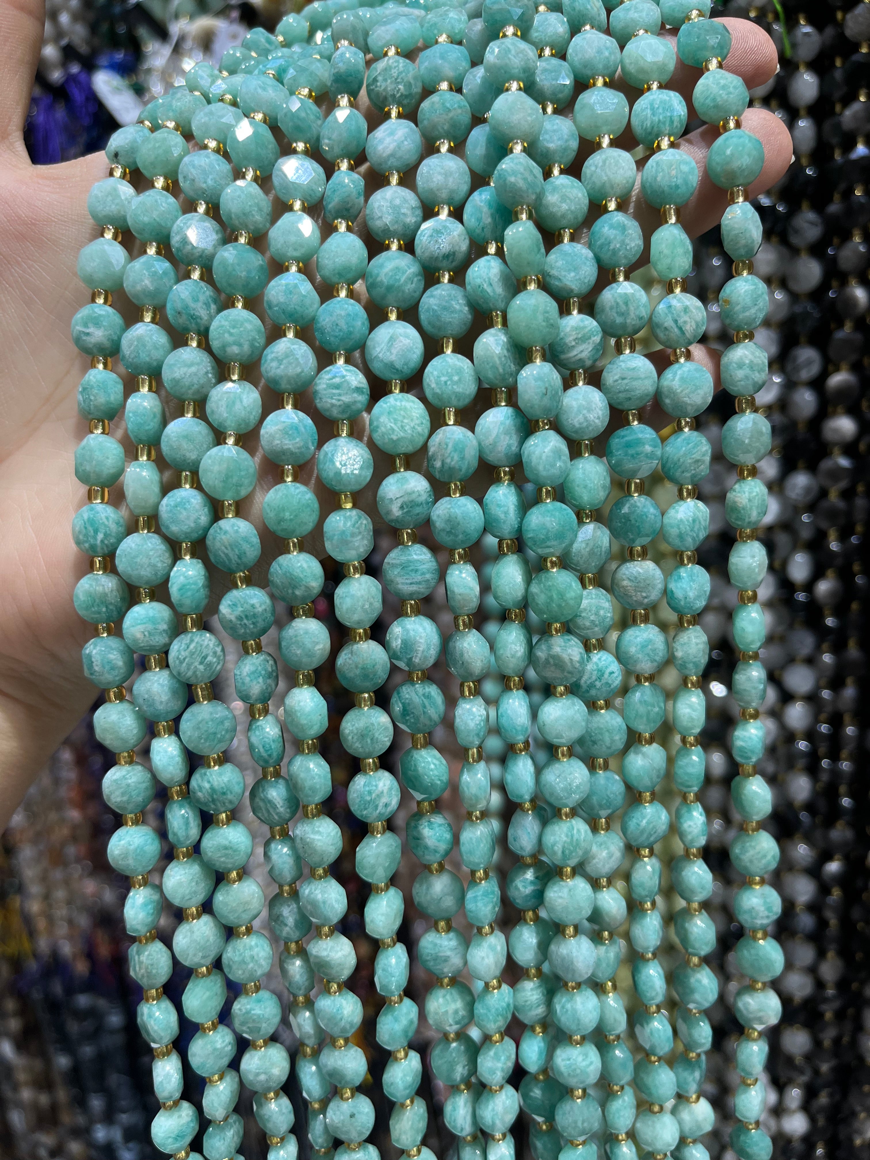6/8mm amazonite faceted coin beads strand