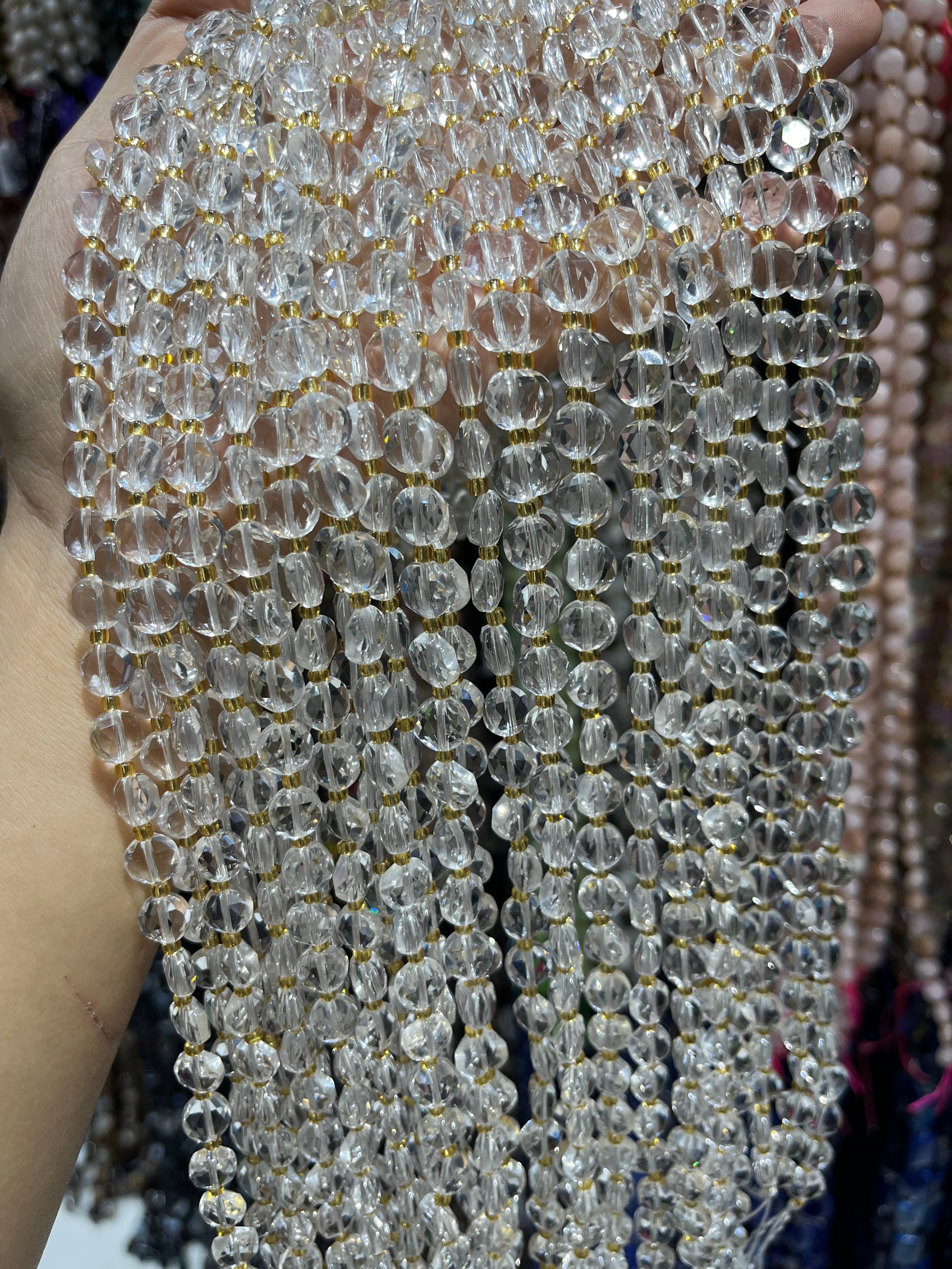 8/10mm clear quartz faceted coin beads strand