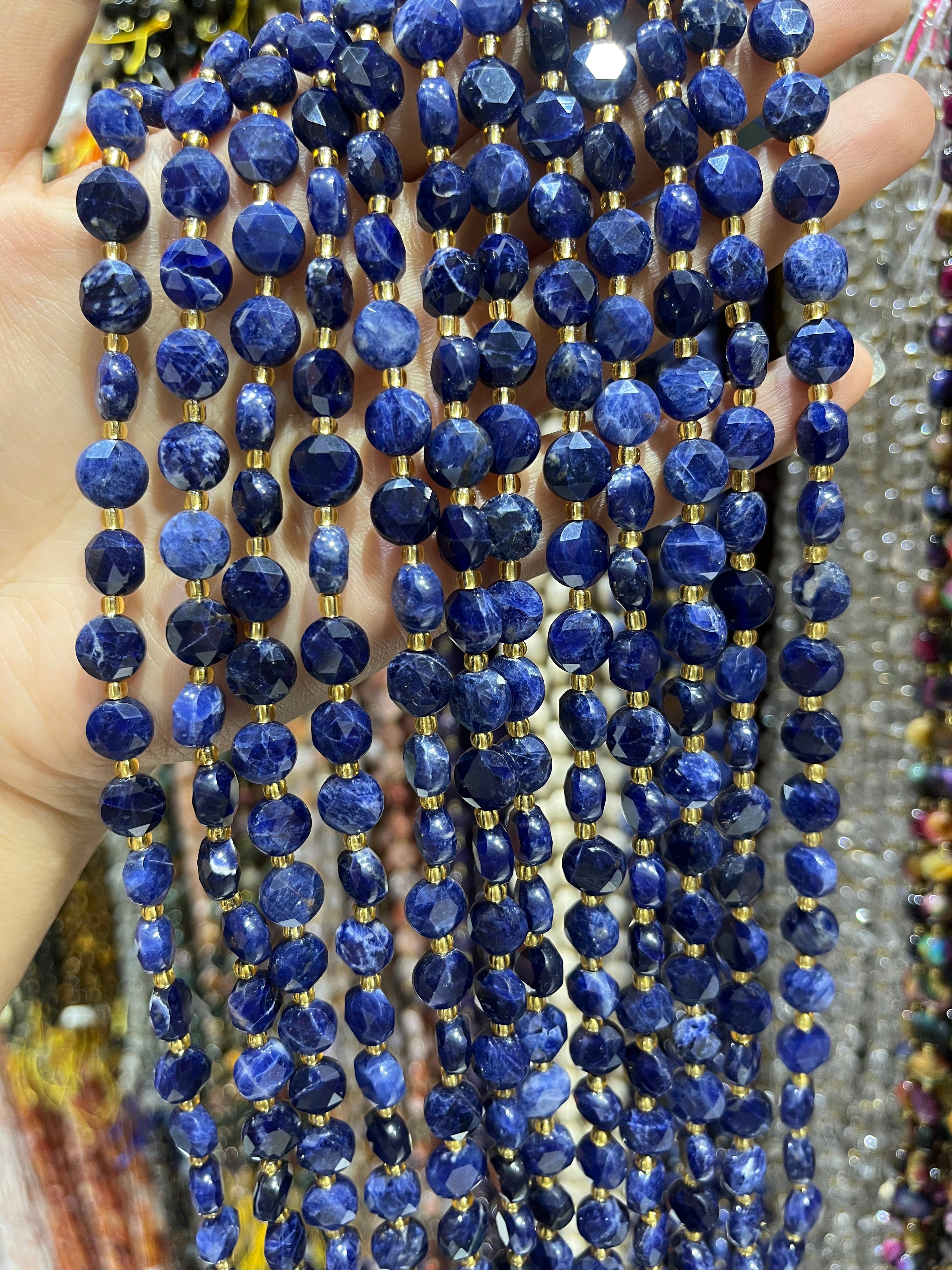 8mm sodalite faceted coin beads strand