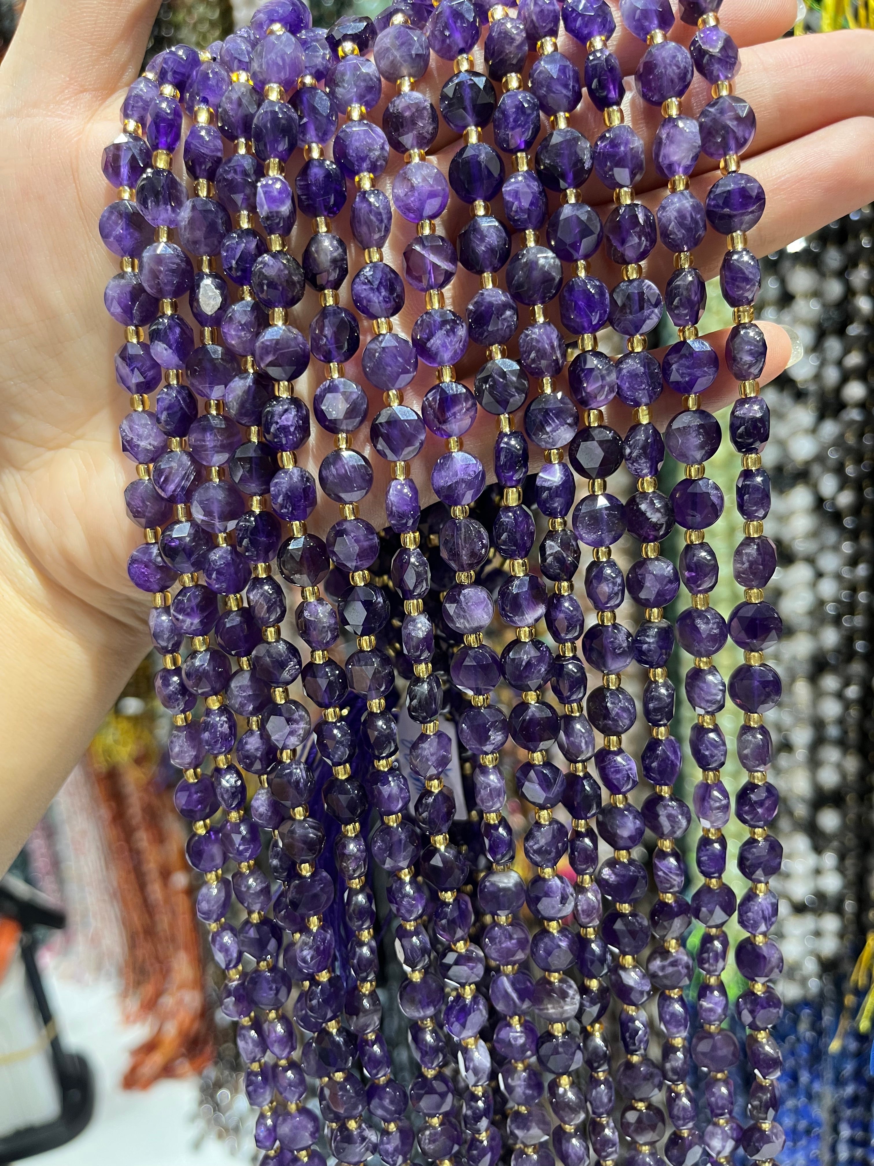 8/10mm amethyst faceted coin beads strand