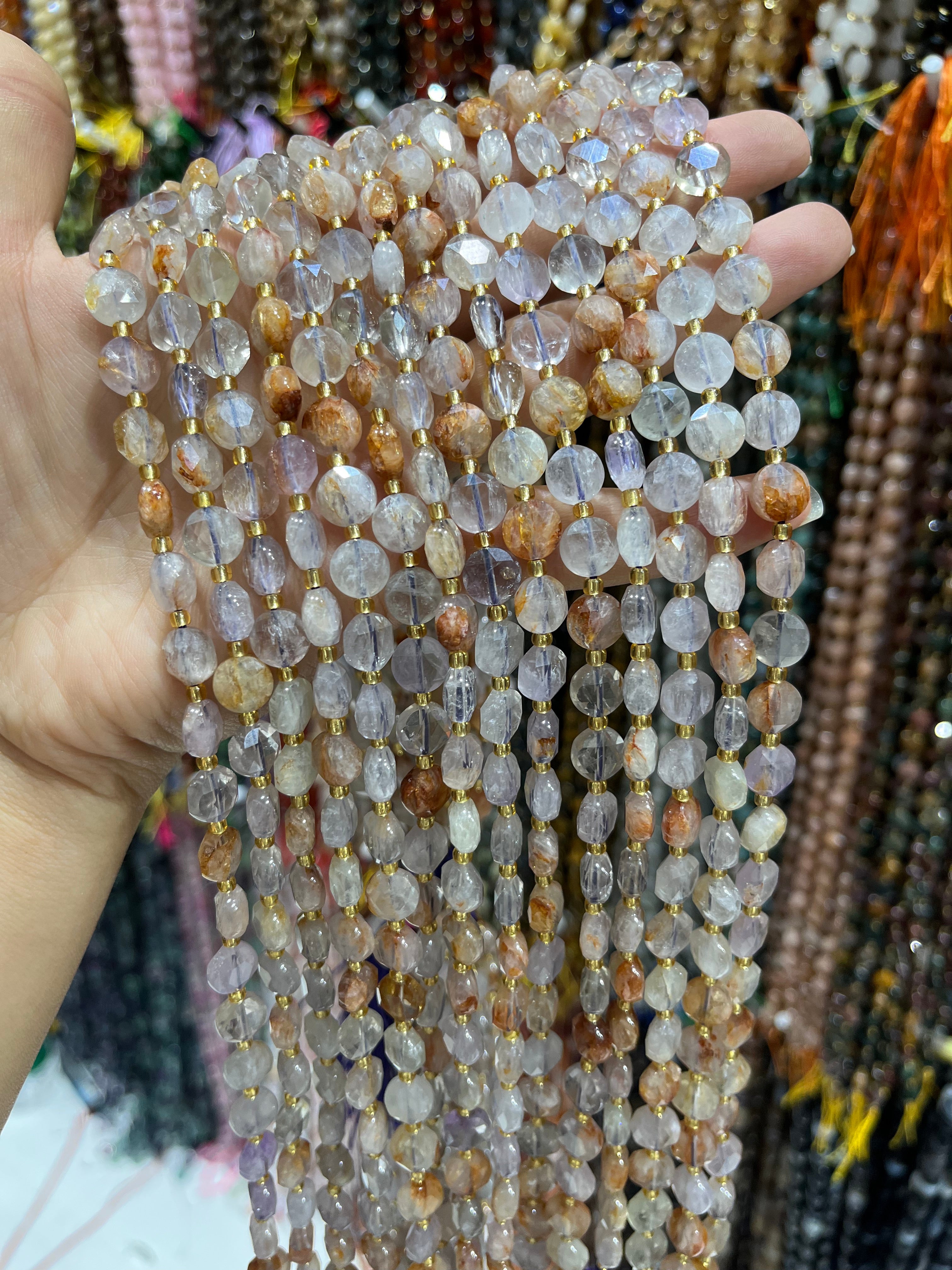 6/8mm purple rabbit fur quartz faceted coin beads strand