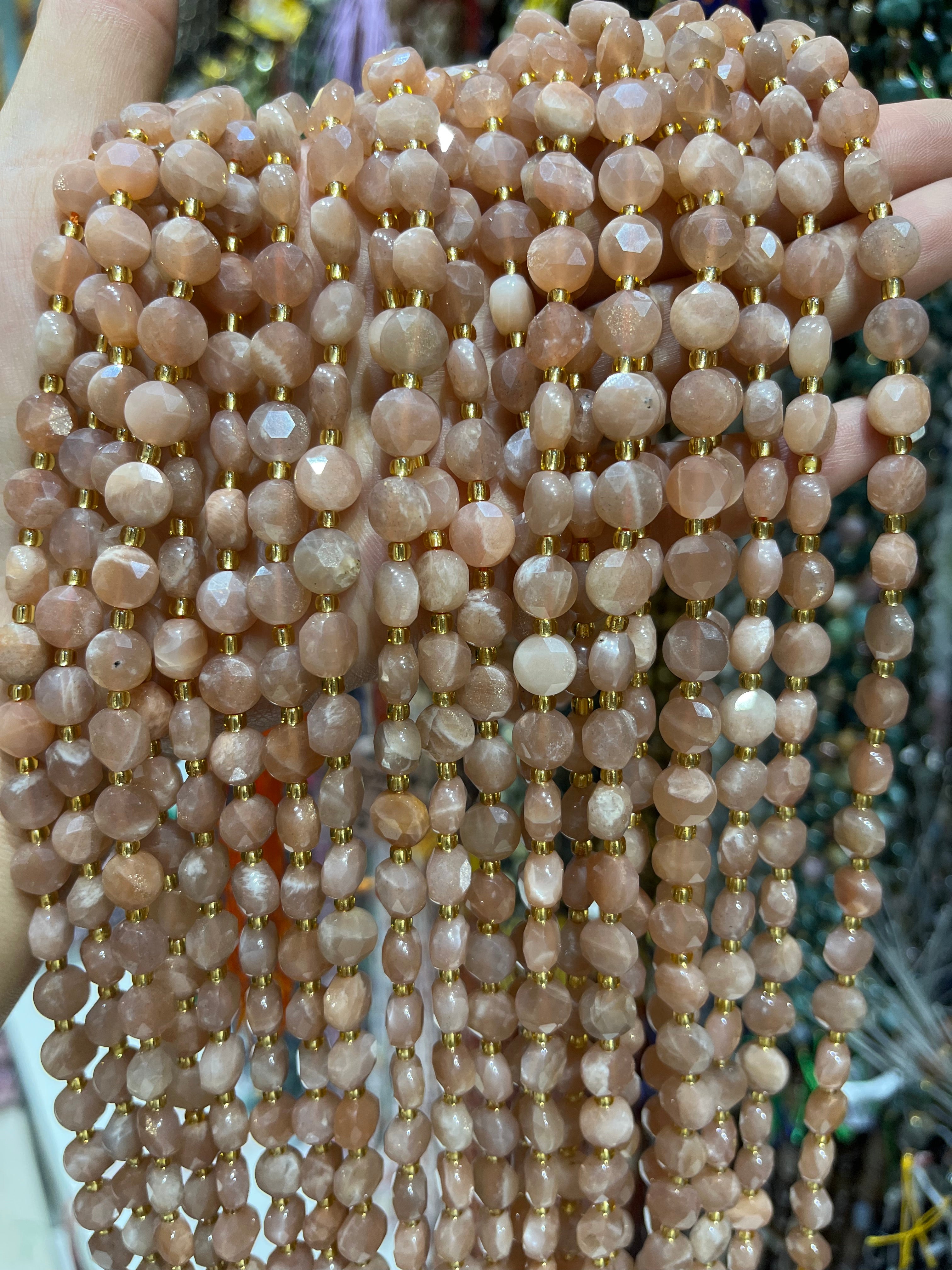 6/8mm sunstone faceted coin beads strand