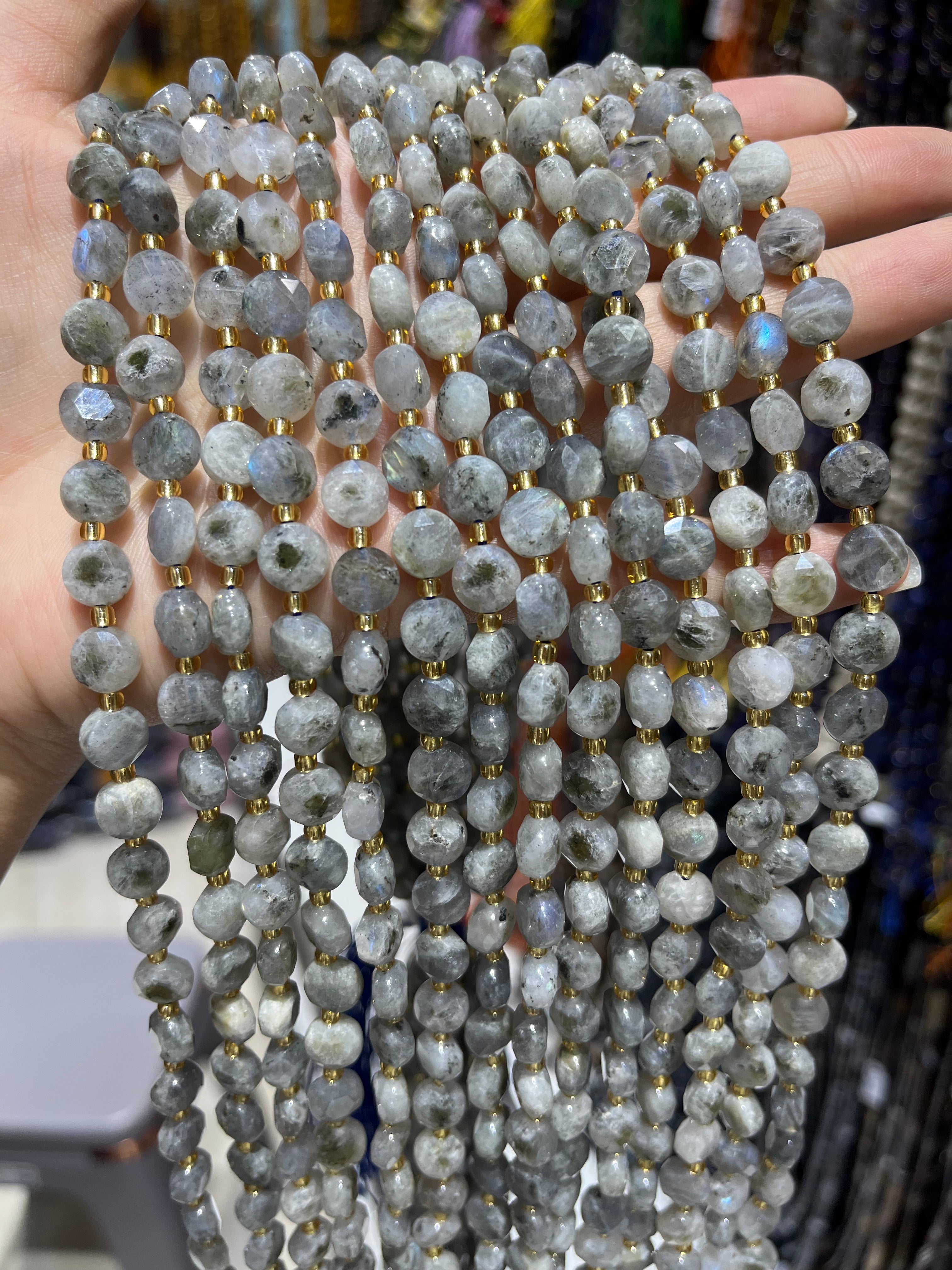 8mm labradorite faceted coin beads strand