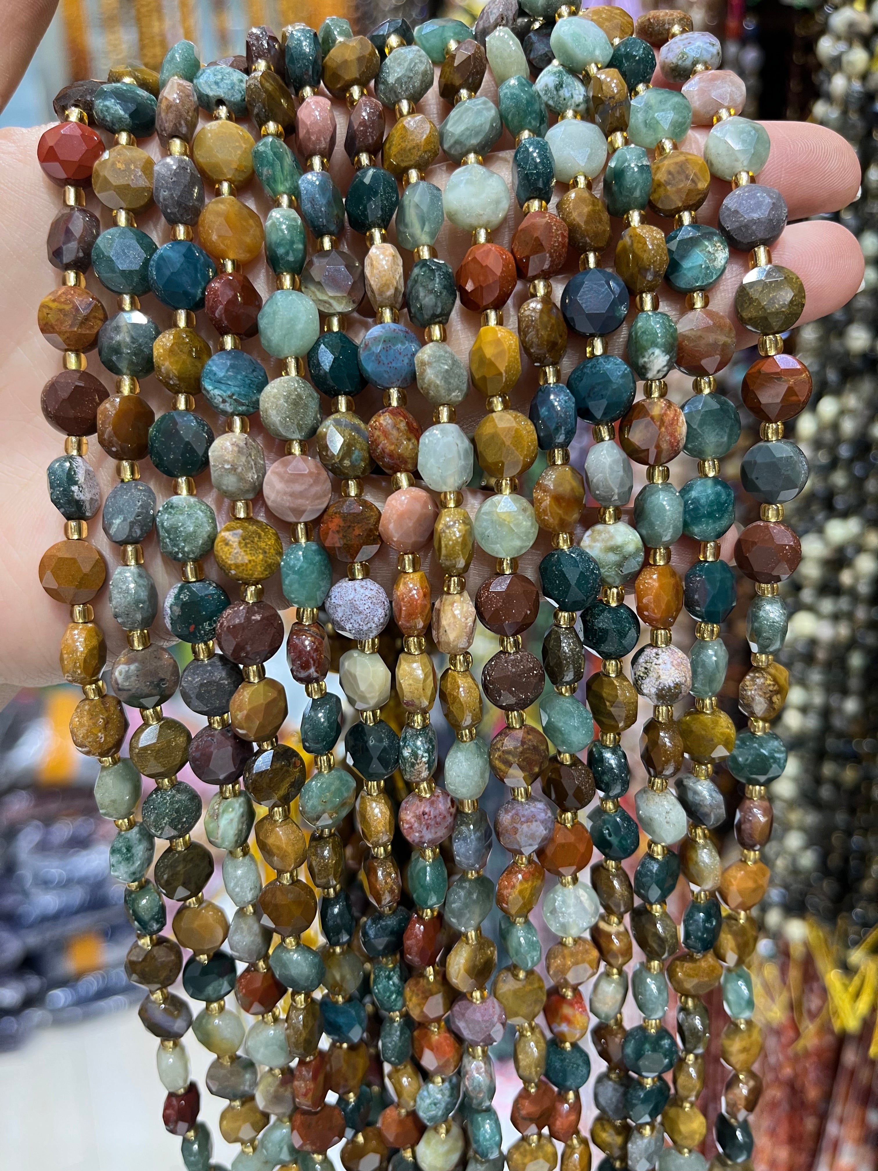 6/8/10mm ocean jasper faceted coin beads strand