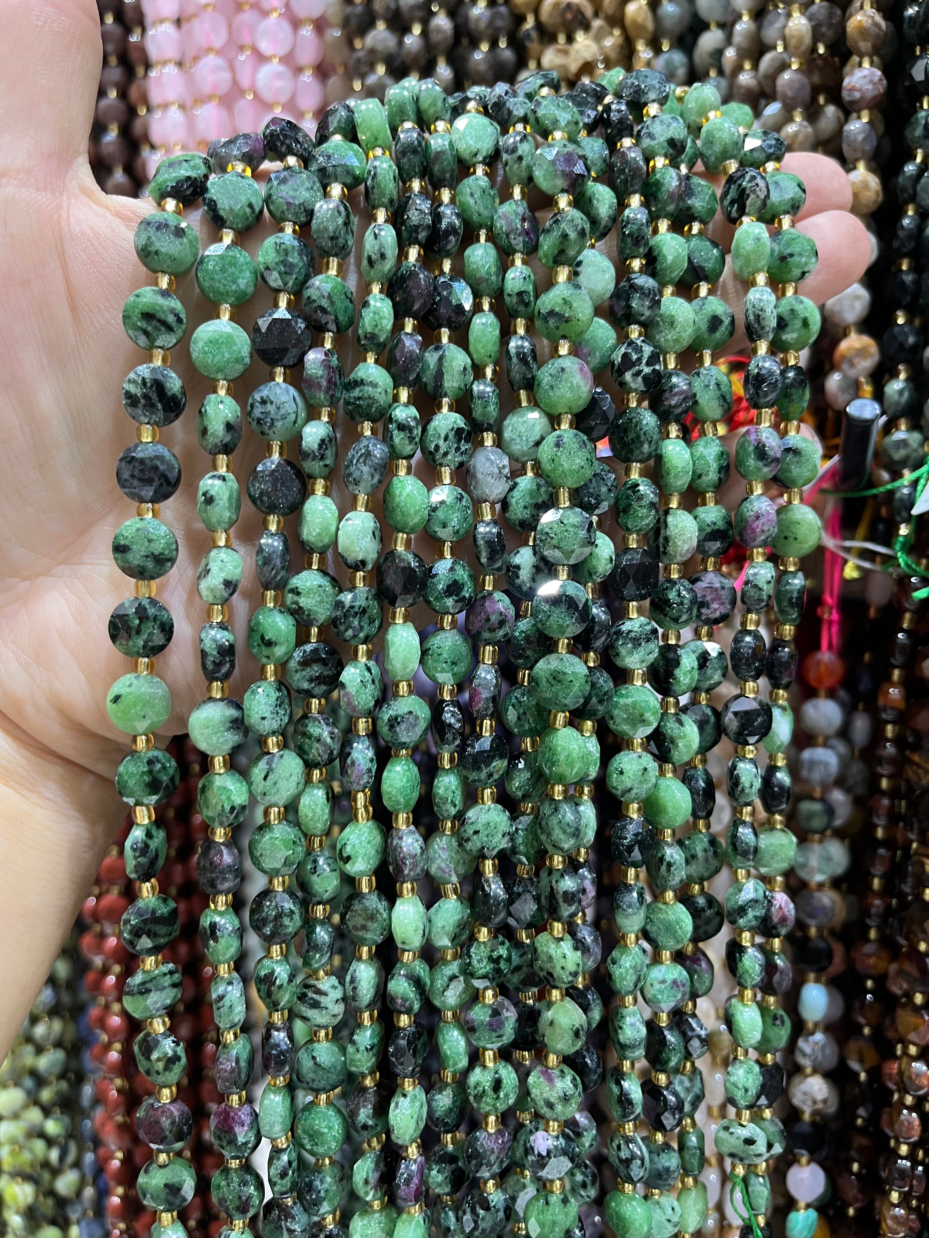 6/8mm ruby zoisite faceted coin beads strand