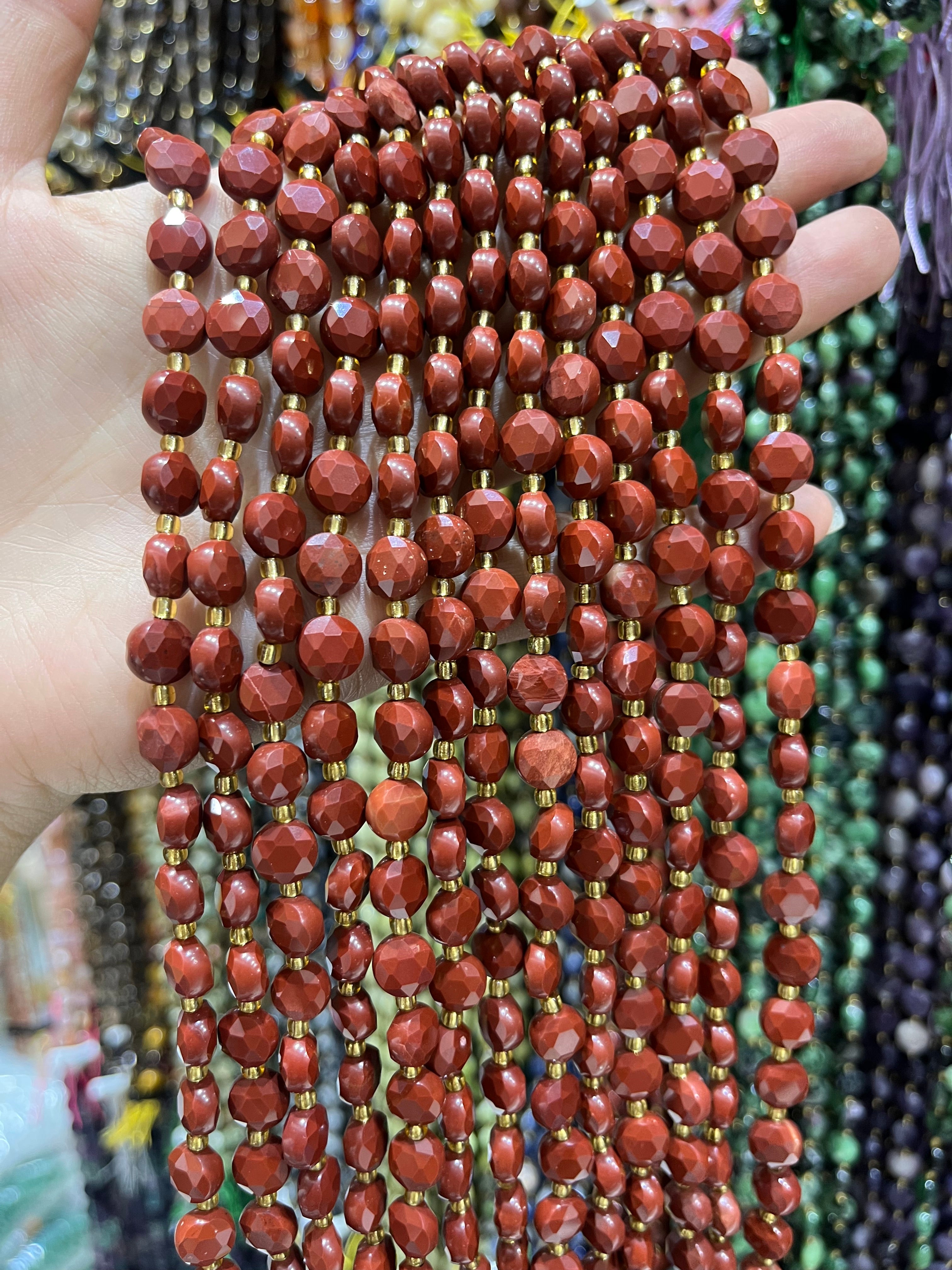 8/10mm red jasper faceted coin beads strand