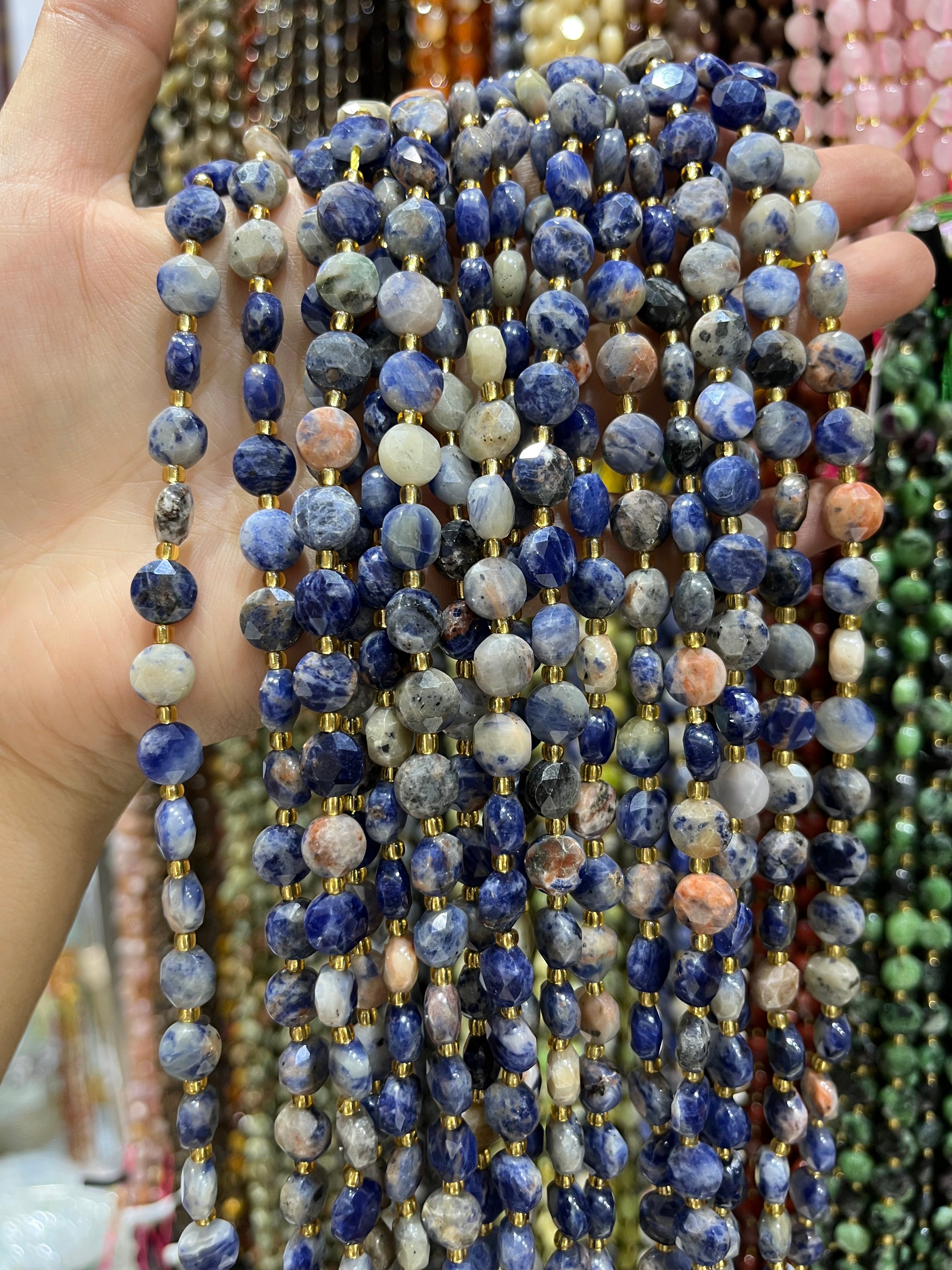 8mm sodalite faceted coin beads strand