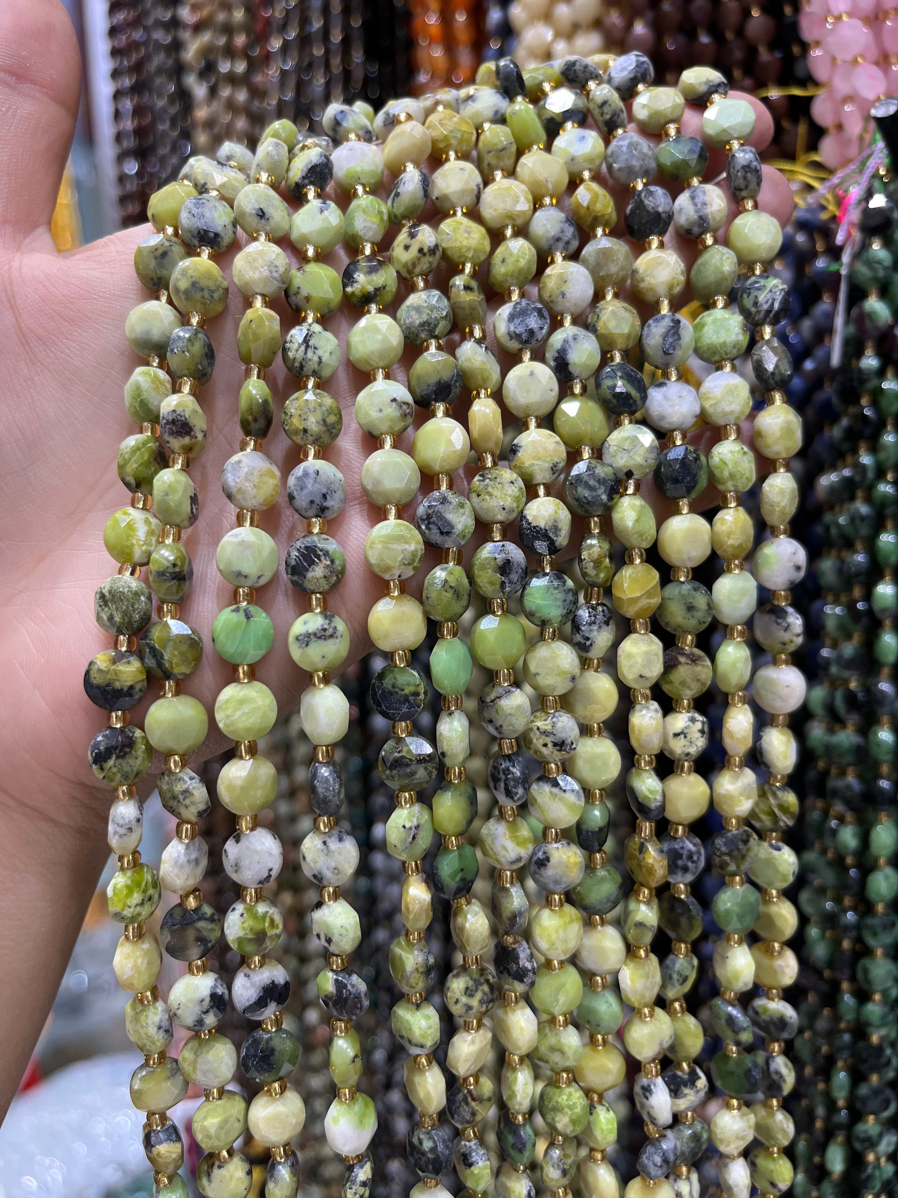 8mm Australian jade faceted coin beads strand