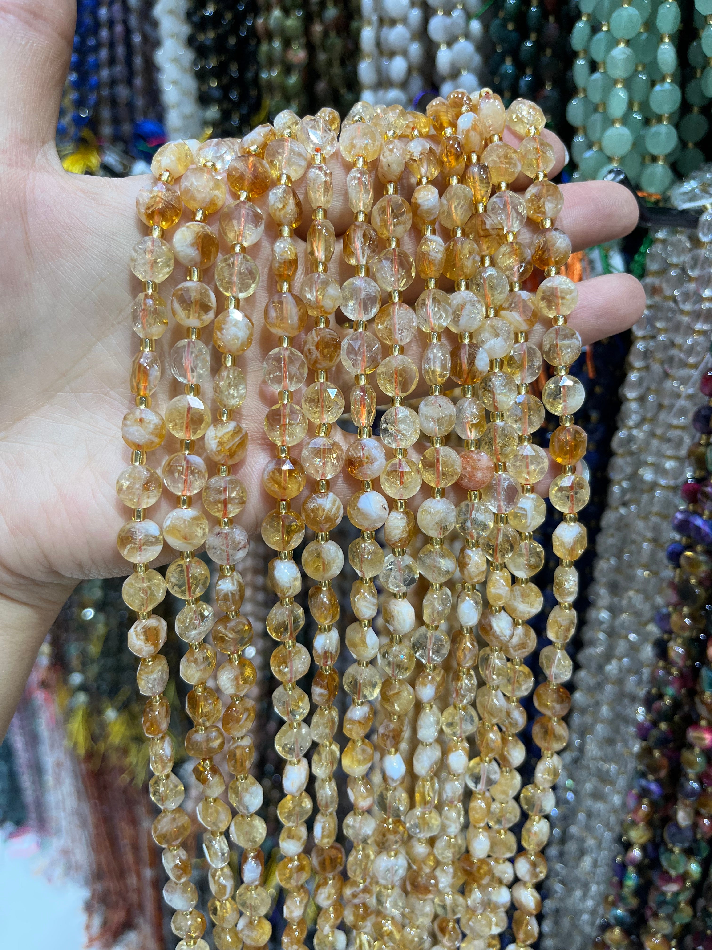 8mm citrine faceted coin beads strand