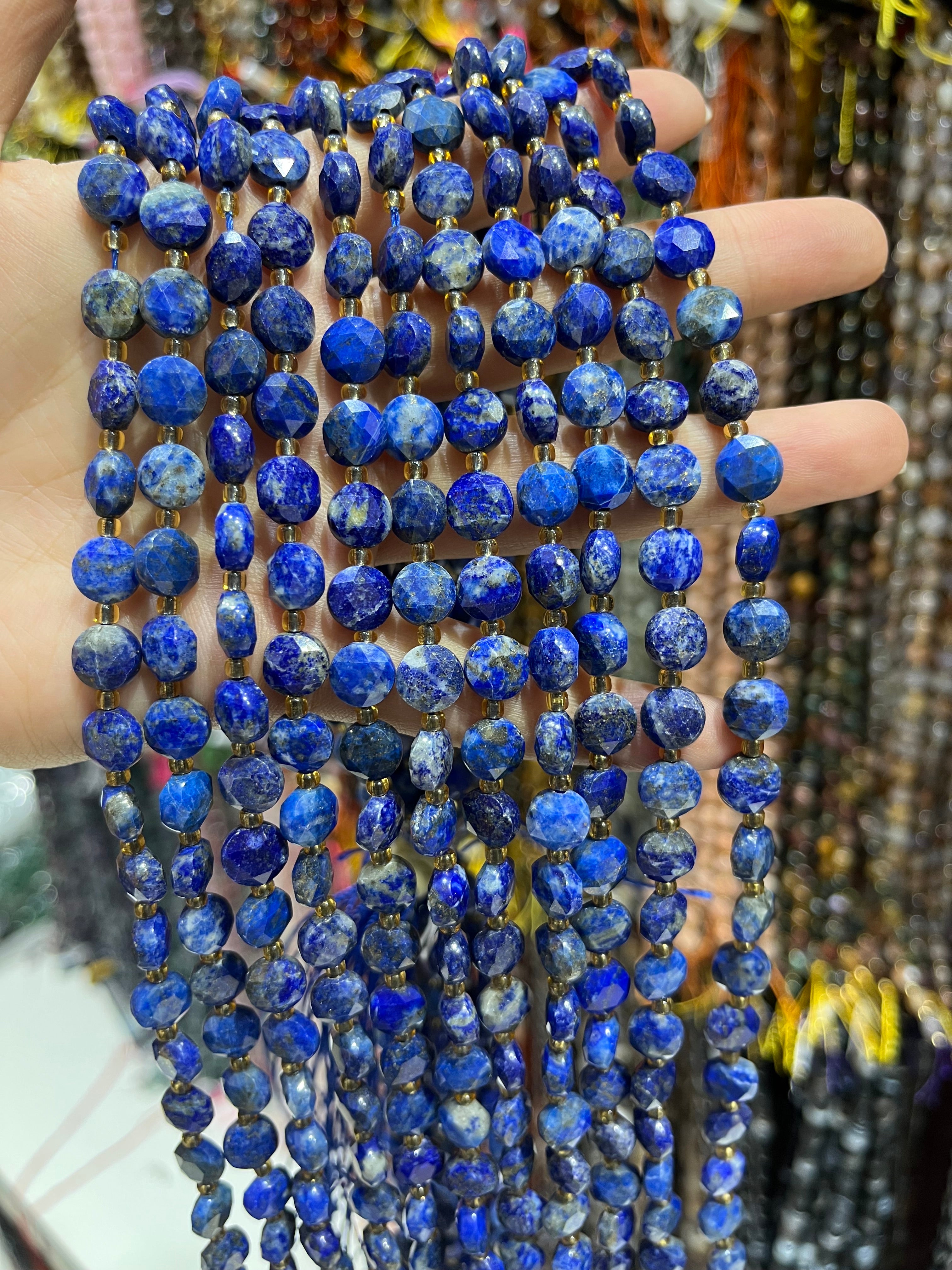 6/8mm lapis lazuli faceted coin beads strand