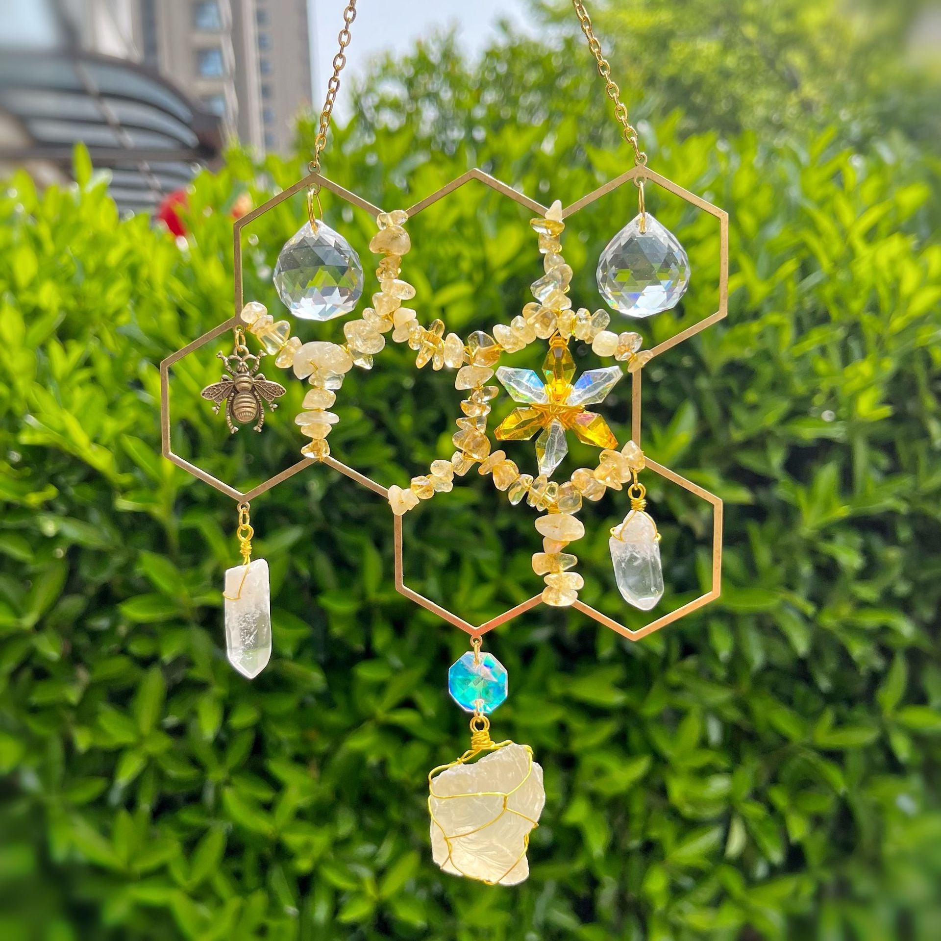 Crystal Honey Comb Bee Sun Catcher