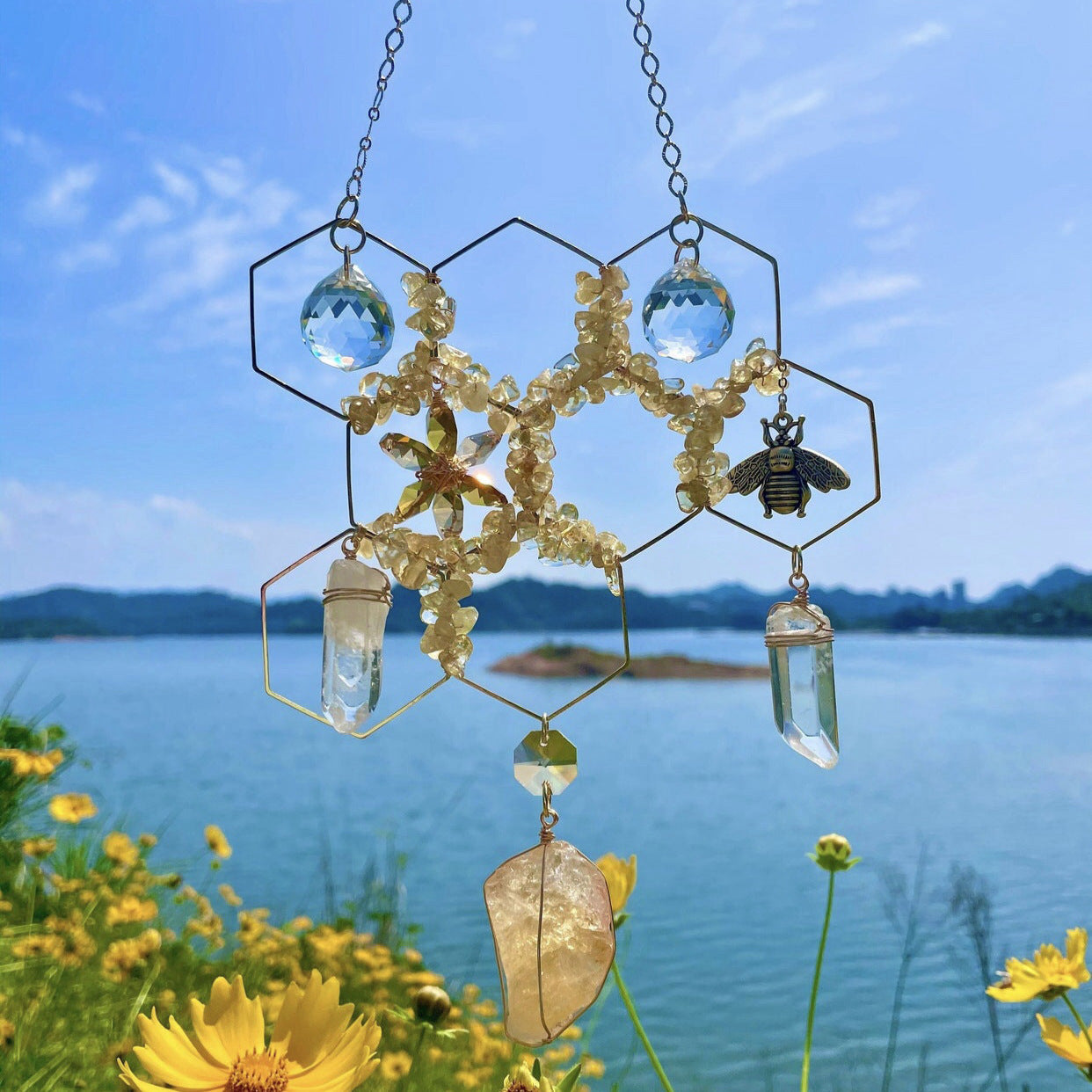 Crystal Honey Comb Bee Sun Catcher