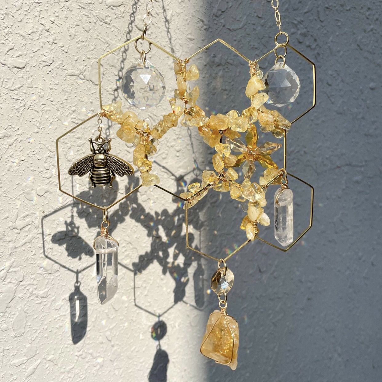 Crystal Honey Comb Bee Sun Catcher