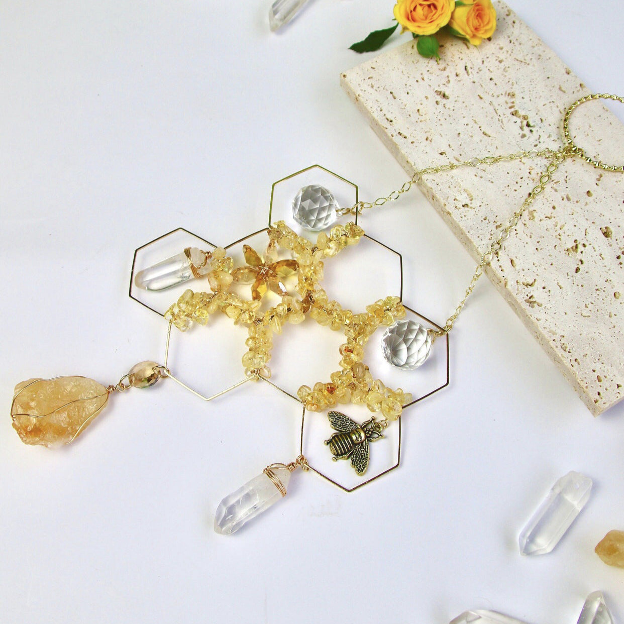 Crystal Honey Comb Bee Sun Catcher