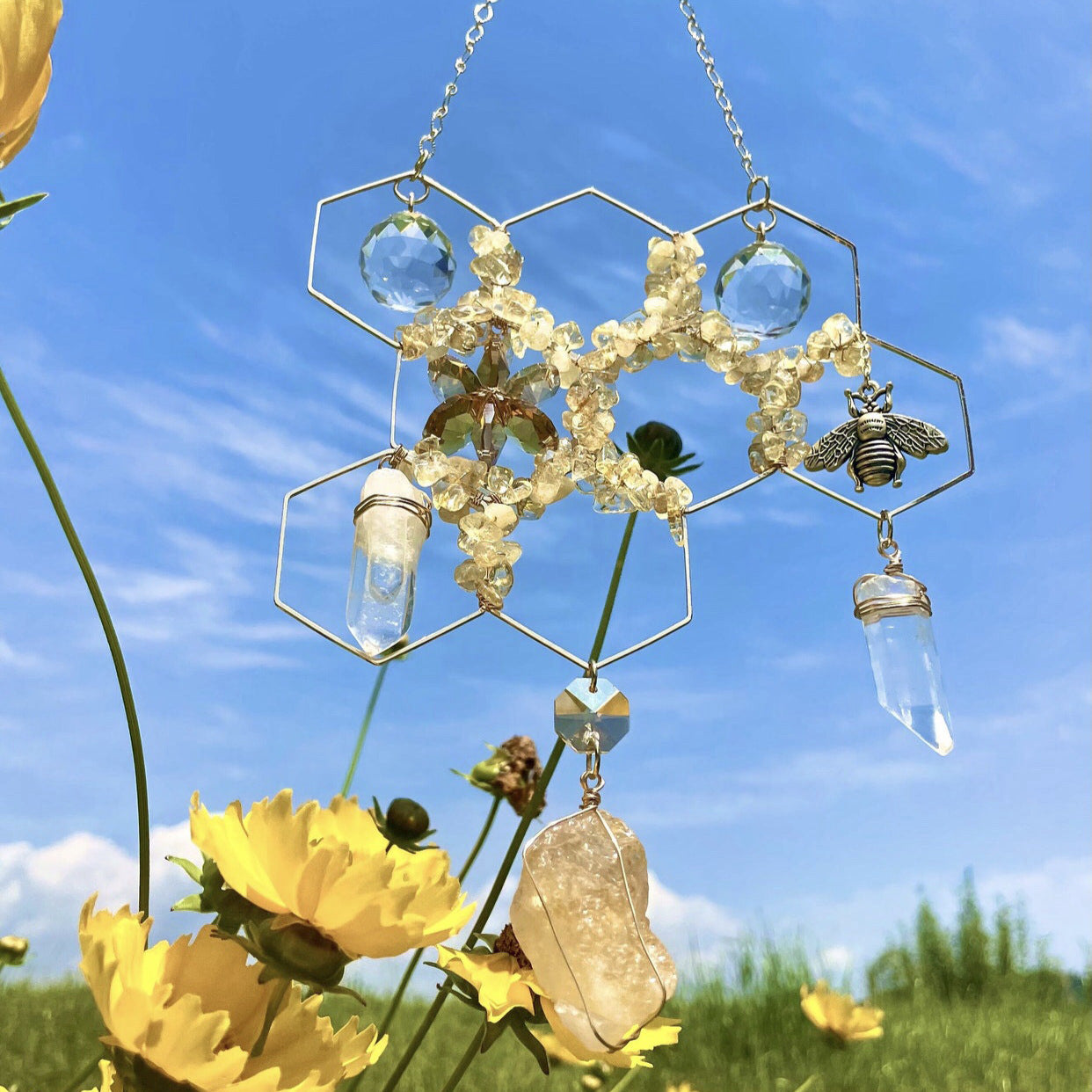 Crystal Honey Comb Bee Sun Catcher