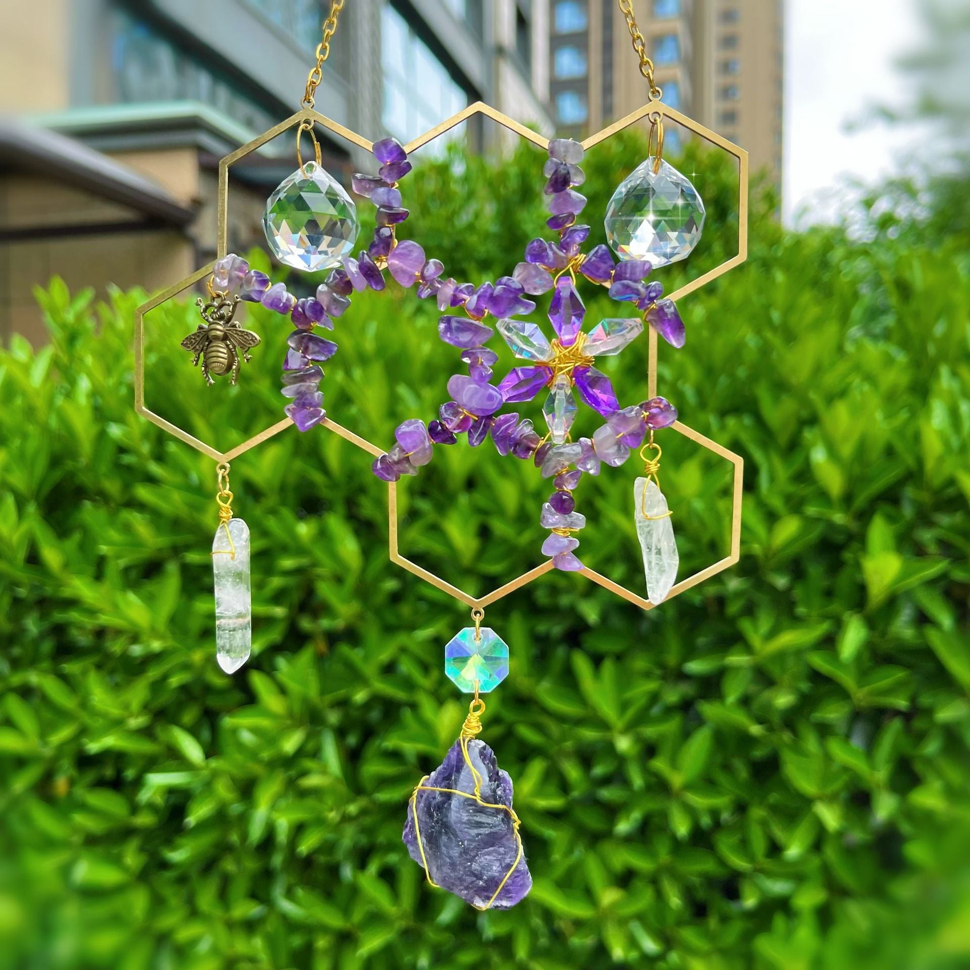 Crystal Honey Comb Bee Sun Catcher