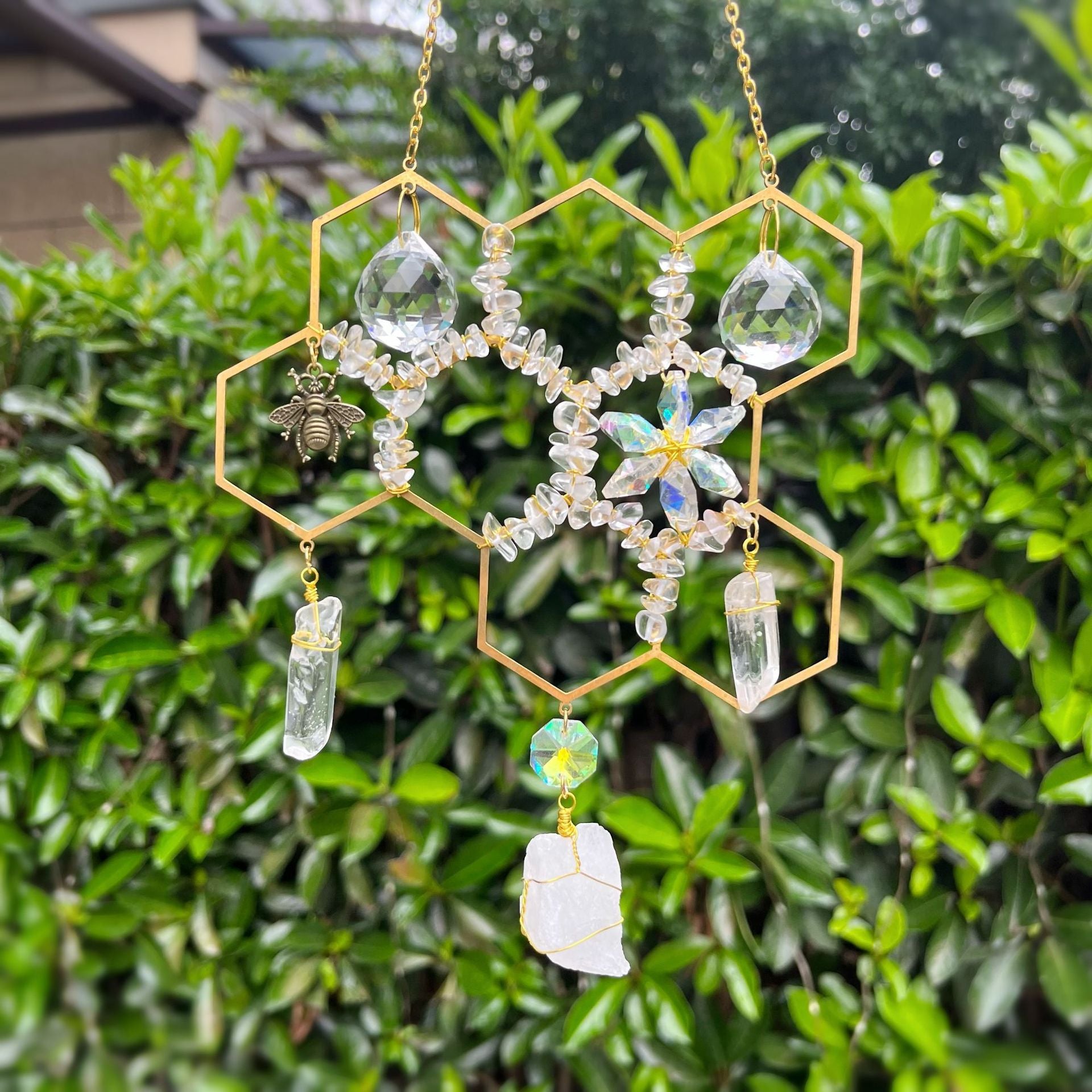 Crystal Honey Comb Bee Sun Catcher