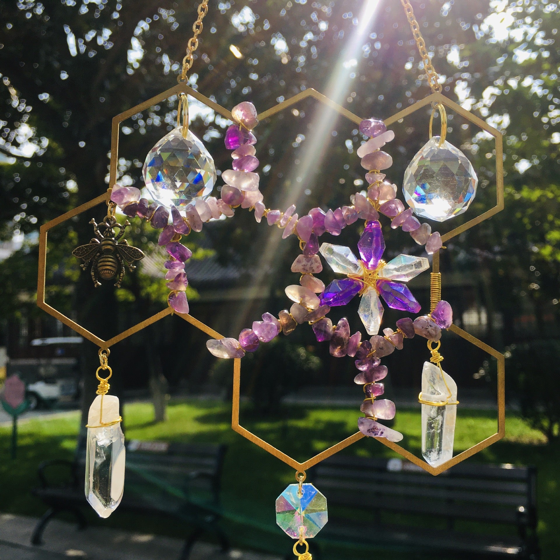 Crystal Honey Comb Bee Sun Catcher