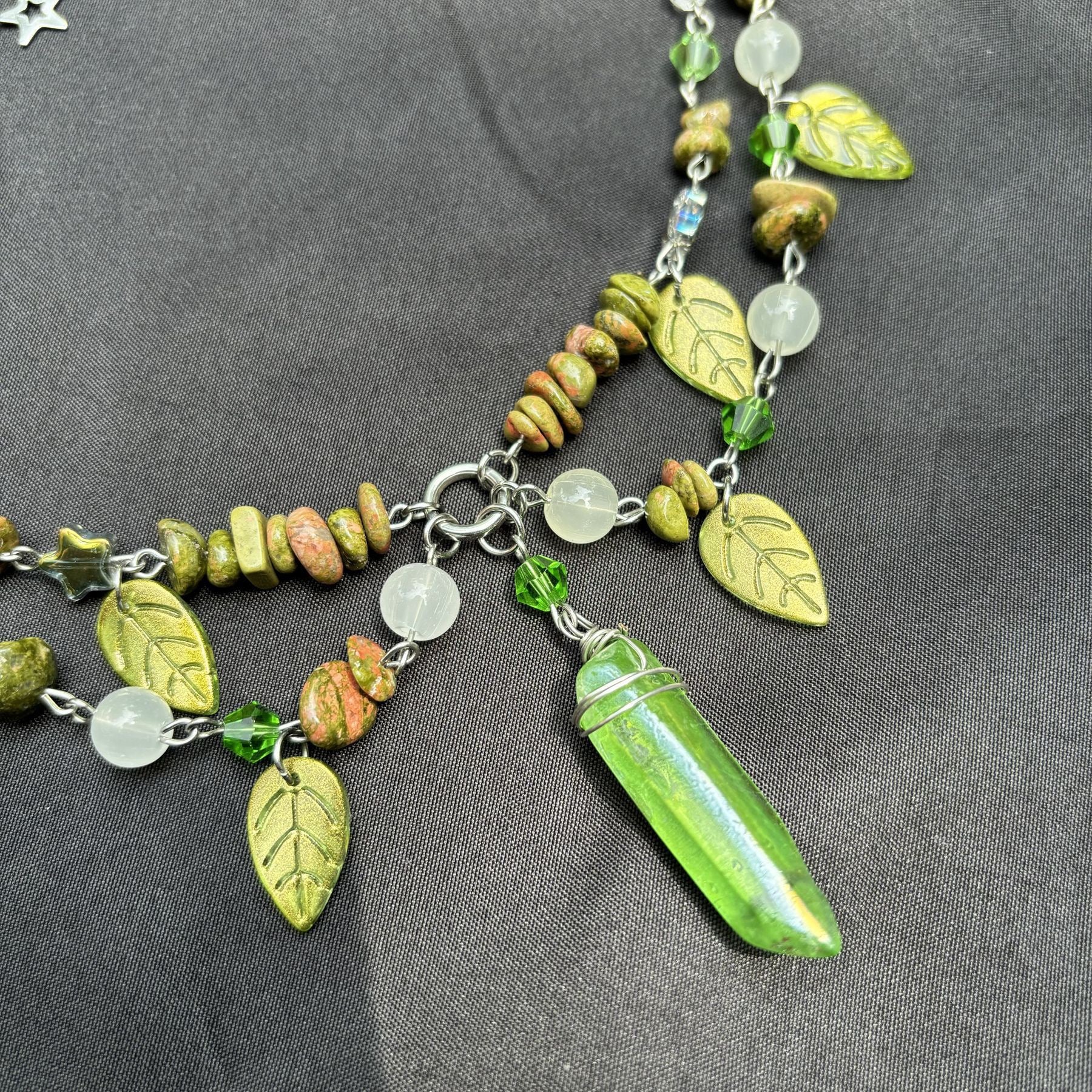 Designed Green Unakite Fairy Necklace