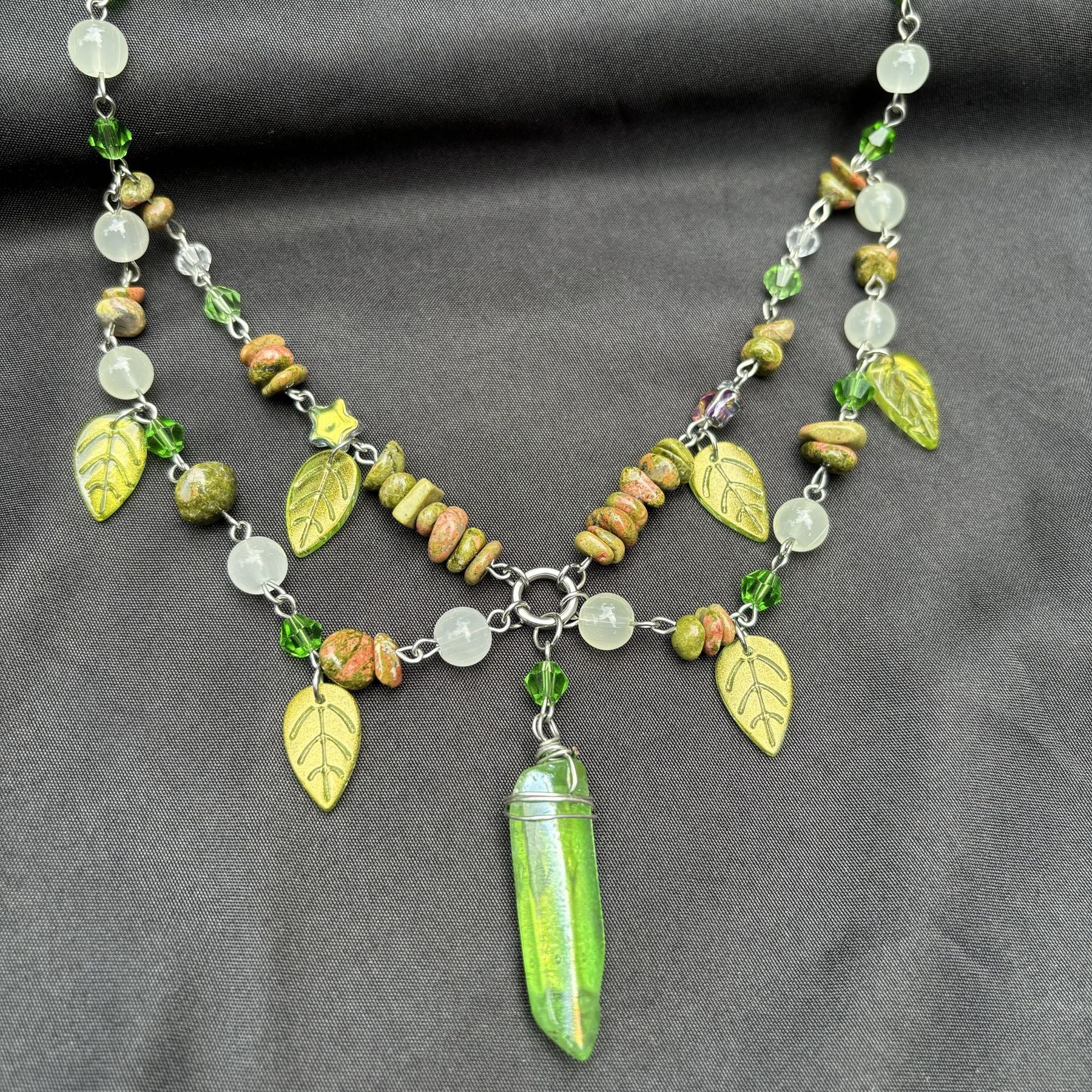 Designed Green Unakite Fairy Necklace