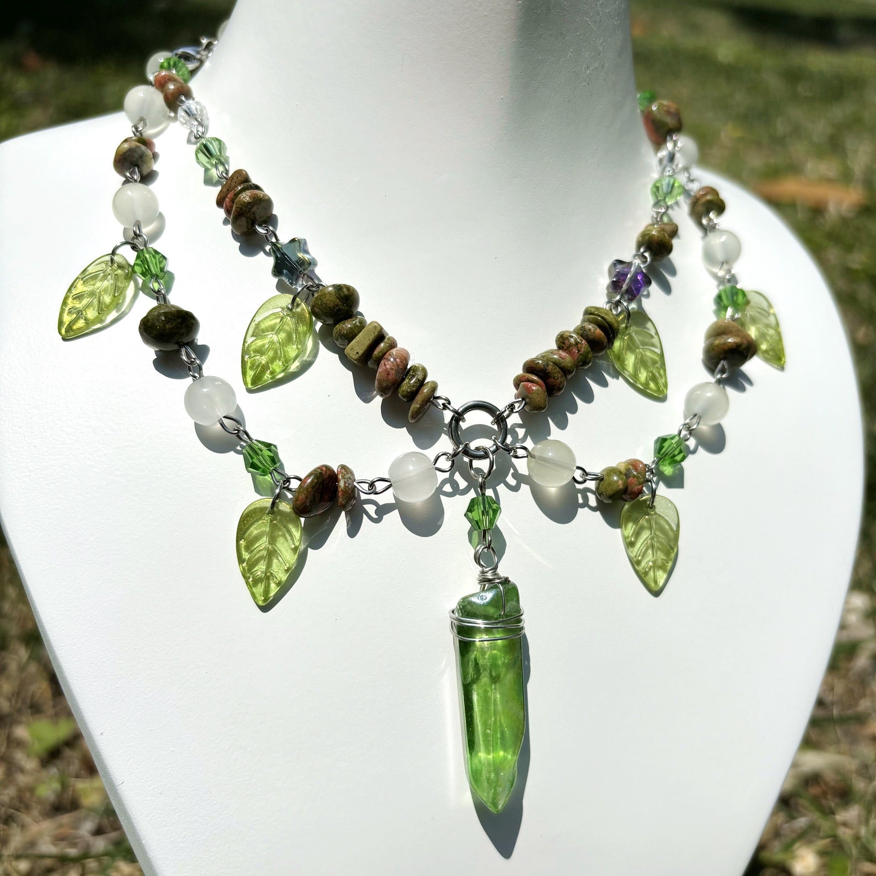 Designed Green Unakite Fairy Necklace