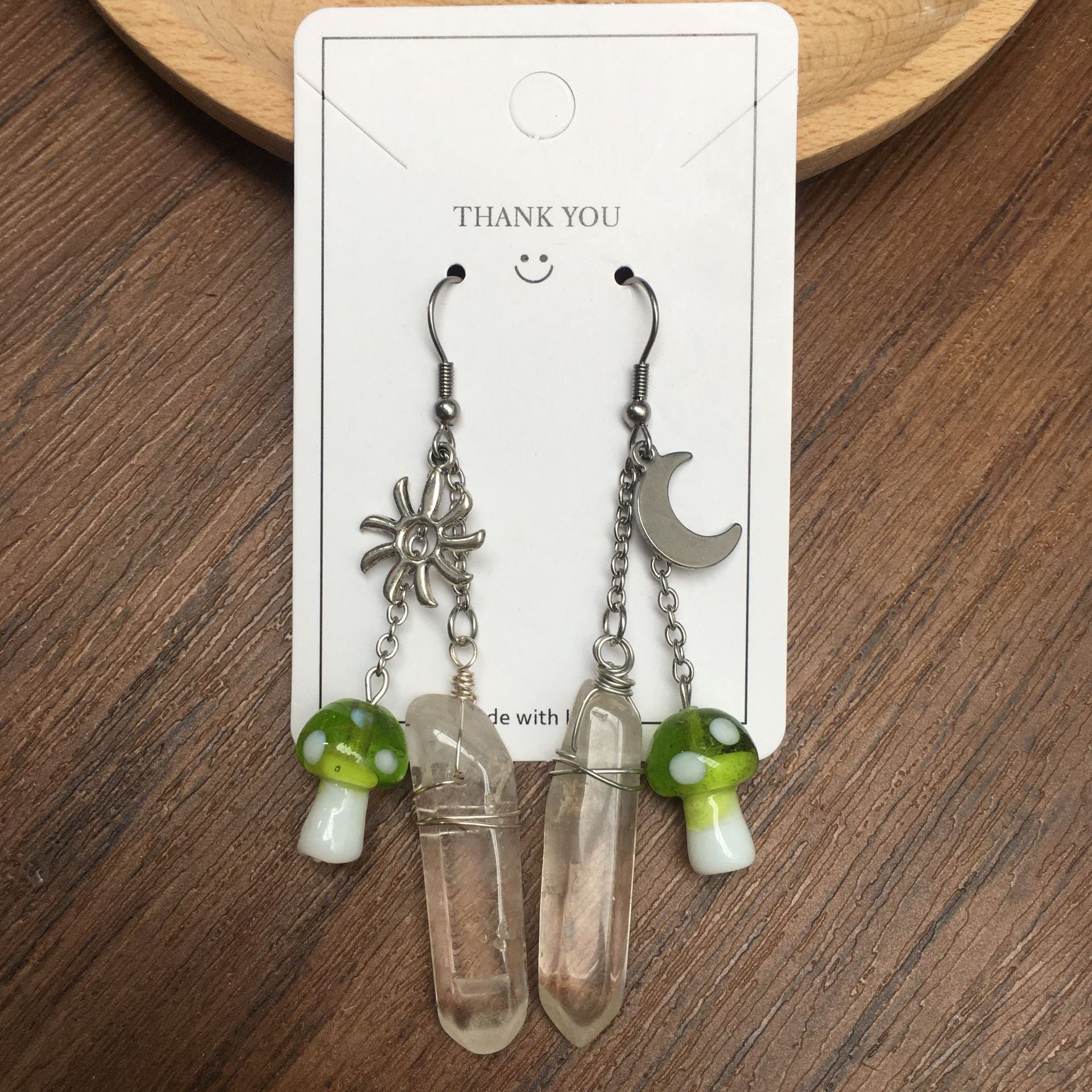 Crystal Shoots Mushroom Earrings