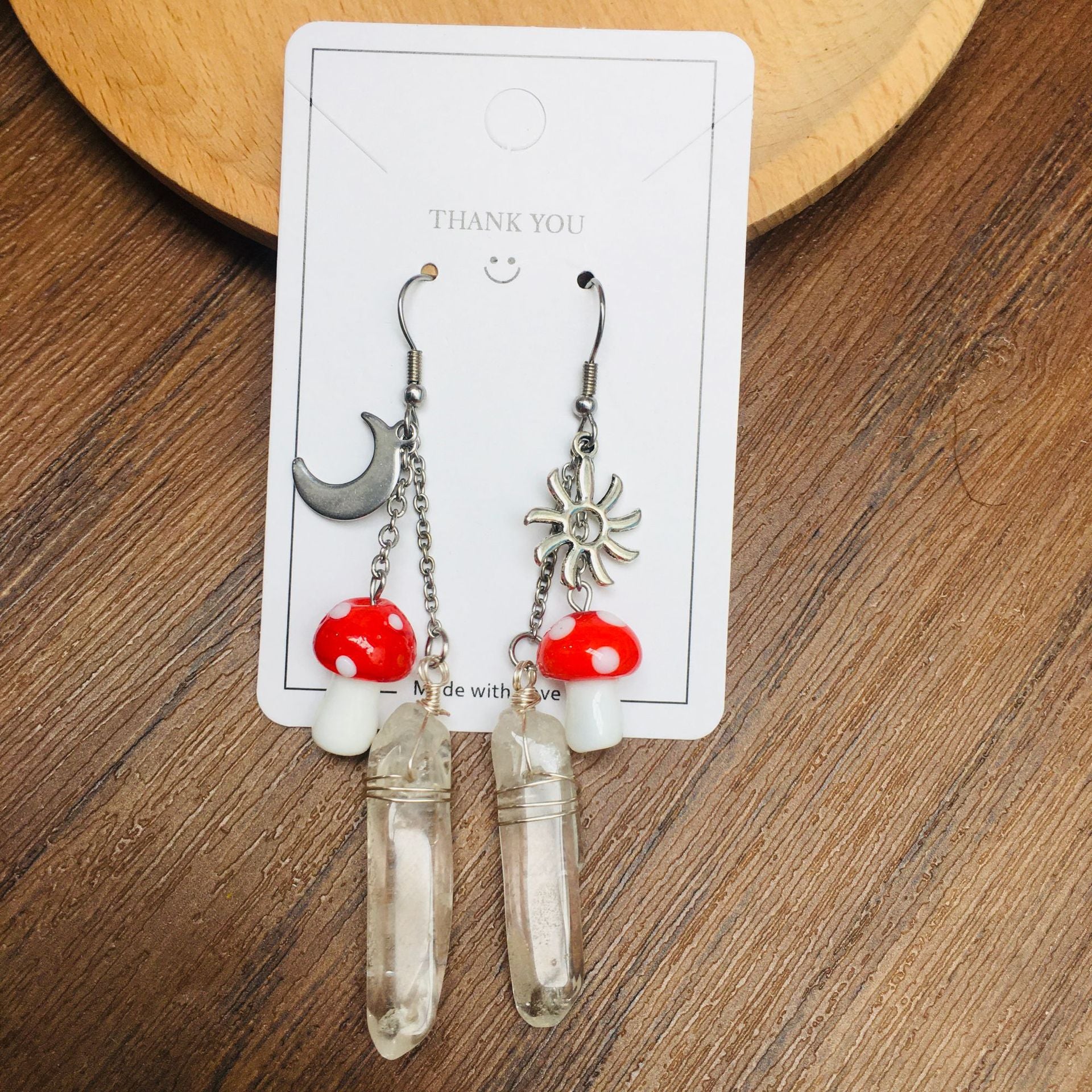 Crystal Shoots Mushroom Earrings