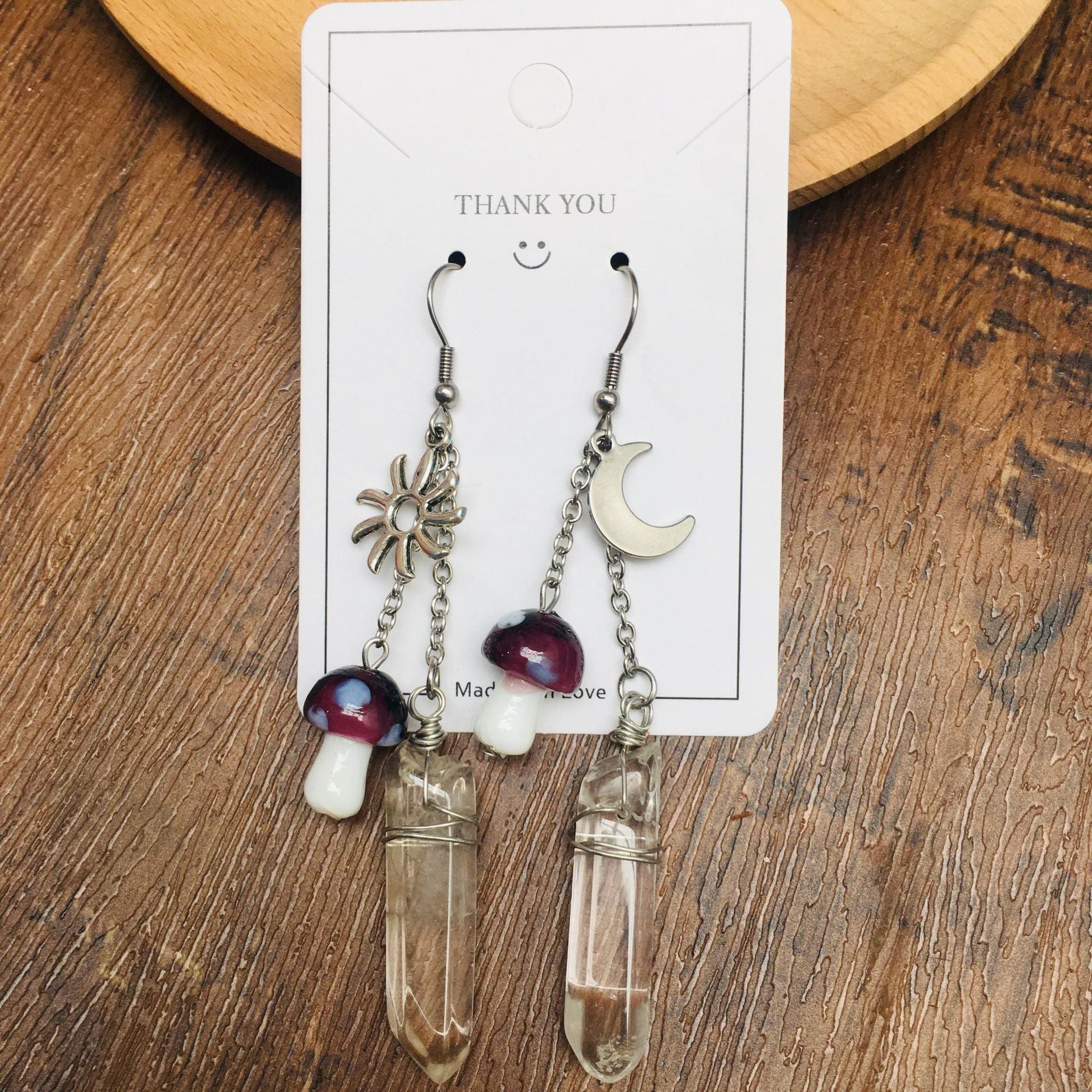 Crystal Shoots Mushroom Earrings