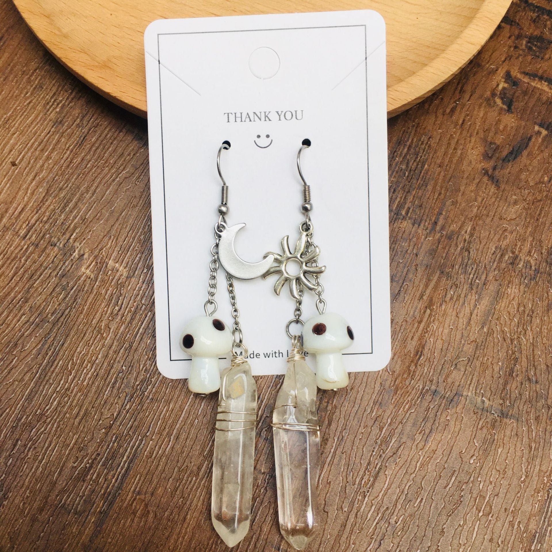 Crystal Shoots Mushroom Earrings