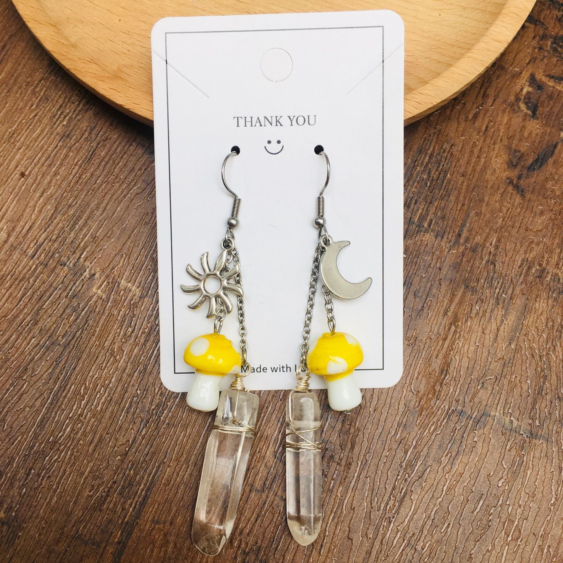 Crystal Shoots Mushroom Earrings
