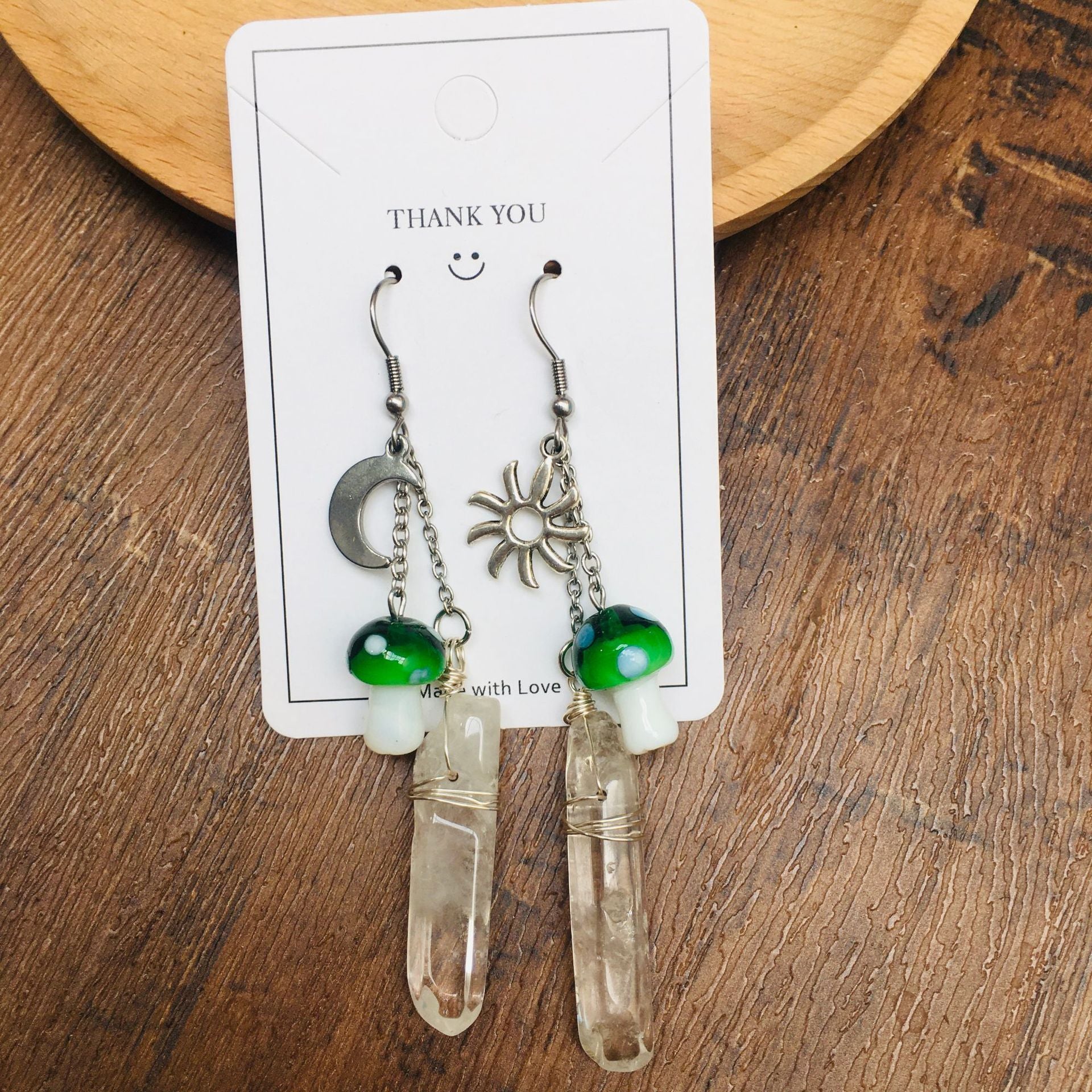 Crystal Shoots Mushroom Earrings