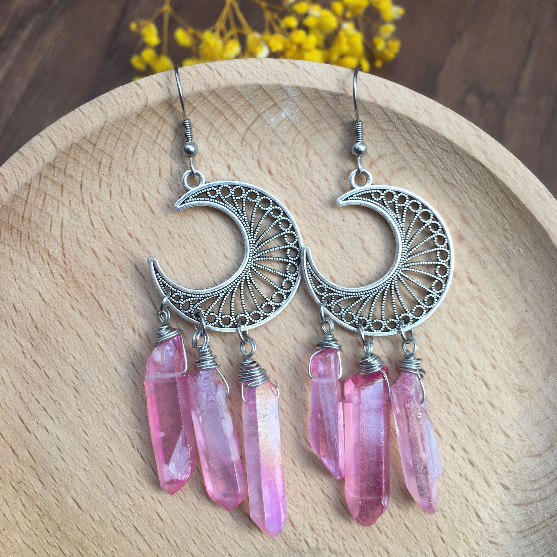Crystal Shoots Moon Earrings