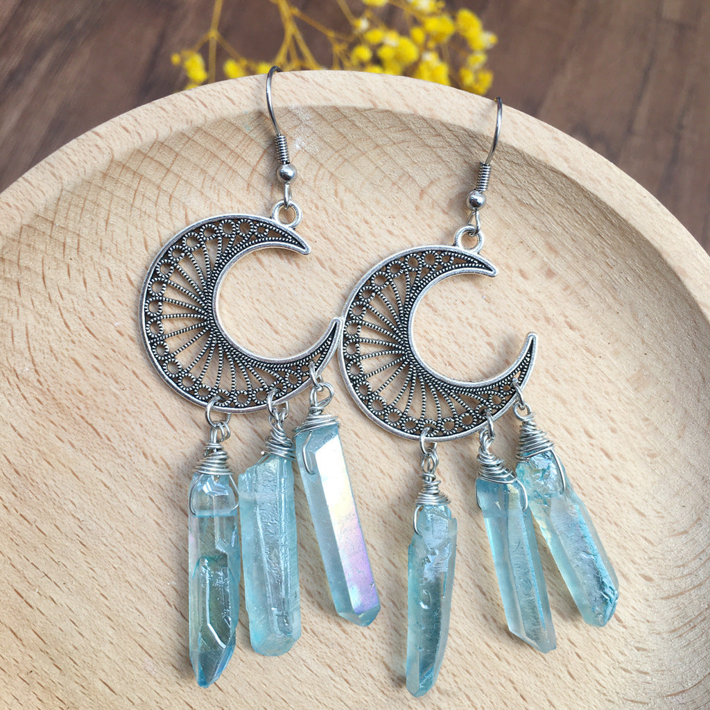 Crystal Shoots Moon Earrings