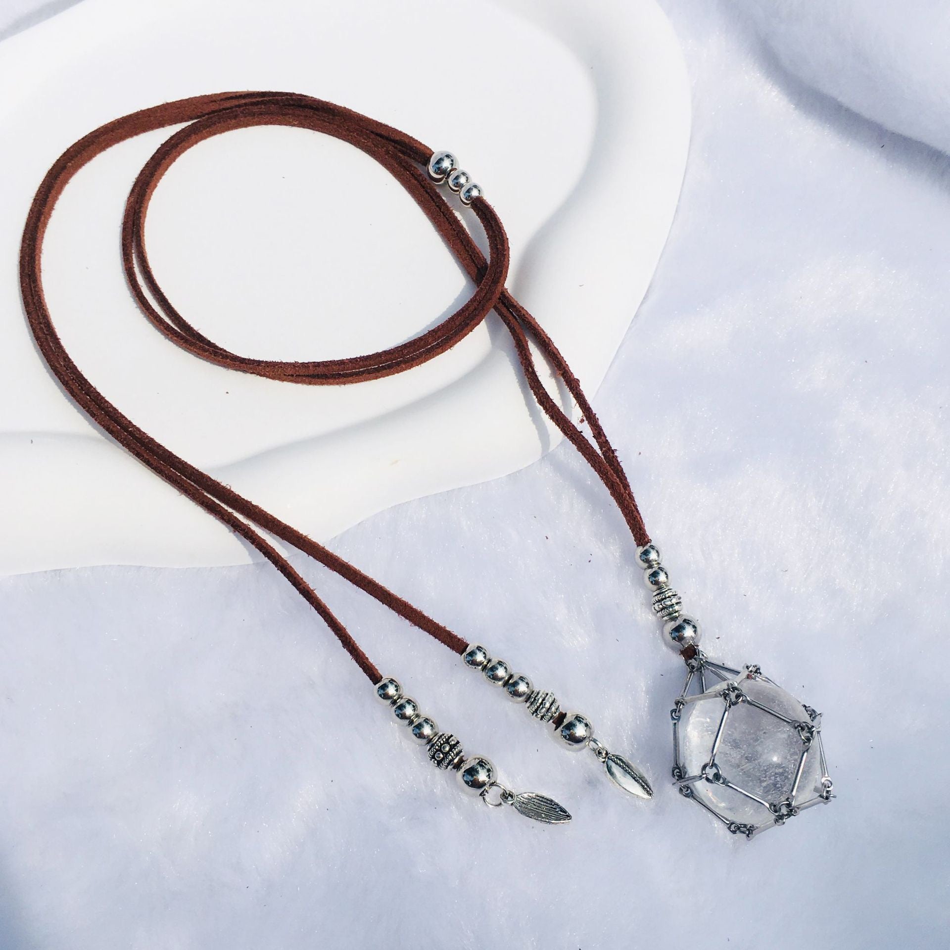 Net Holder with Leather Chord Necklace